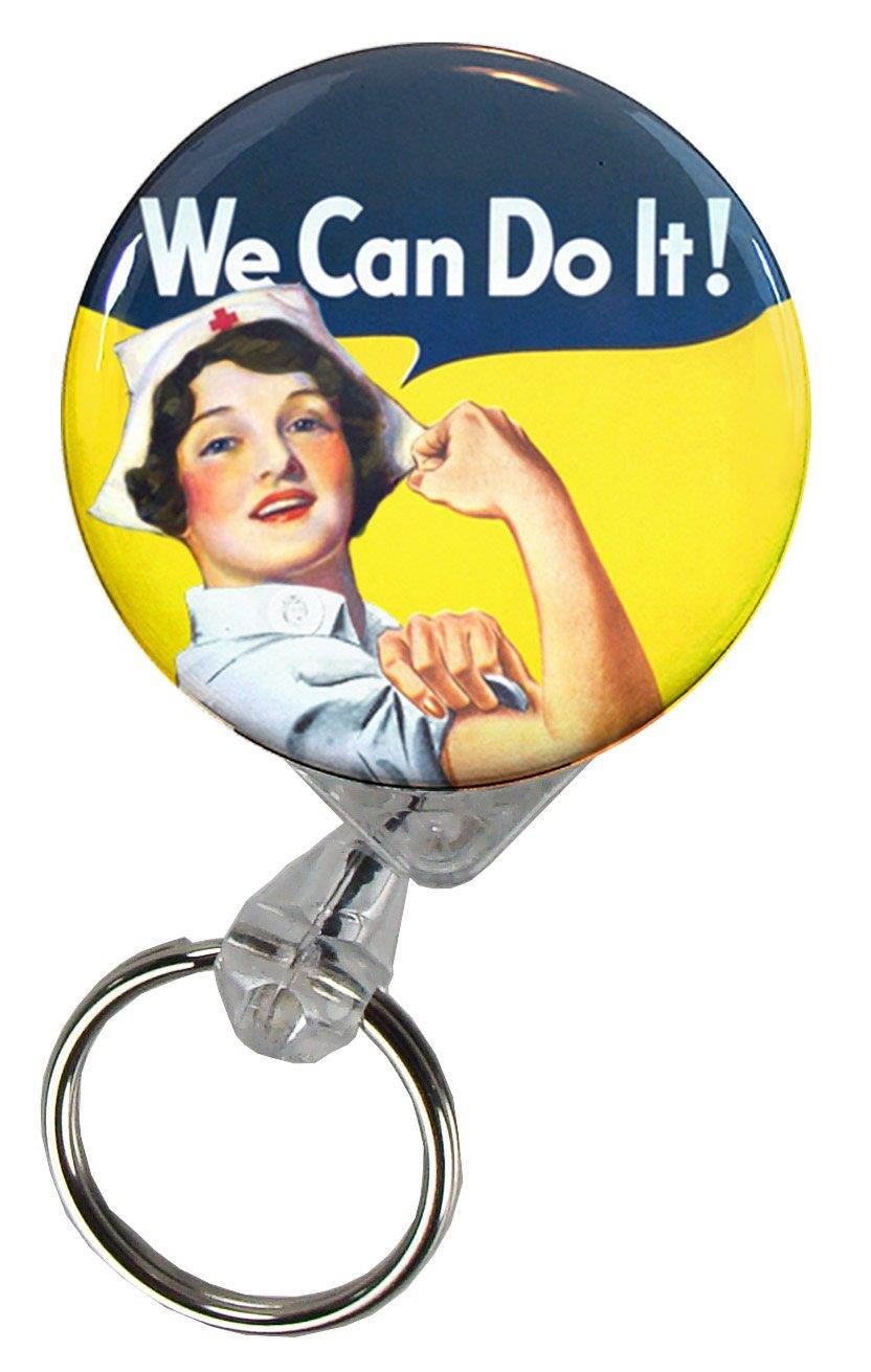 Buttonsmith Nurse Rosie Deluxe Retractable Heavy Duty Key Reel With Belt Clip and 24 inch Heavy Duty Cord - Made in the USA, 1 Year Warranty