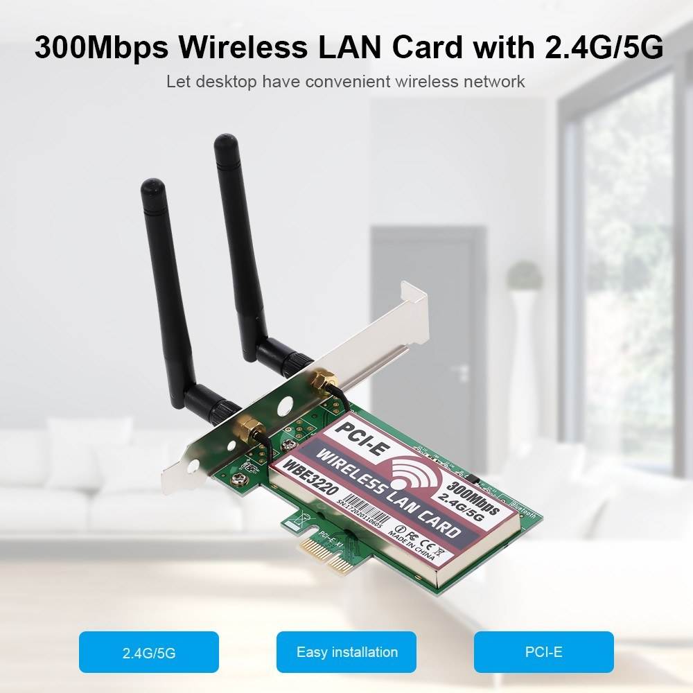 Wireless LAN Card WiFi Network Card with High-gain Antennas AP Function 300M PCI-E Adapter Card