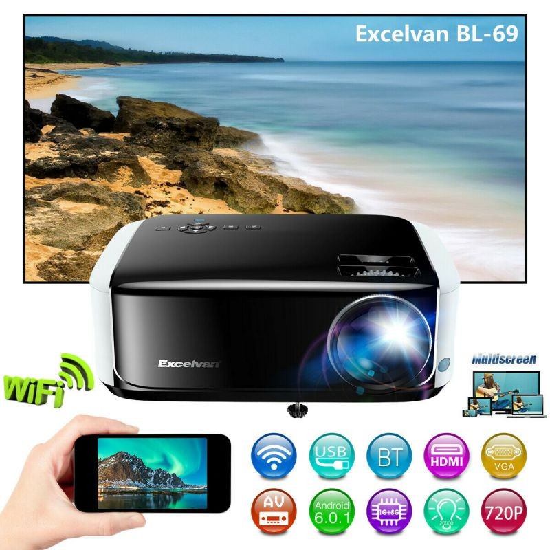 7000 Lumens Smart FHD Android Projector Wifi BT Video Home Theater USB HDMI 8GB
