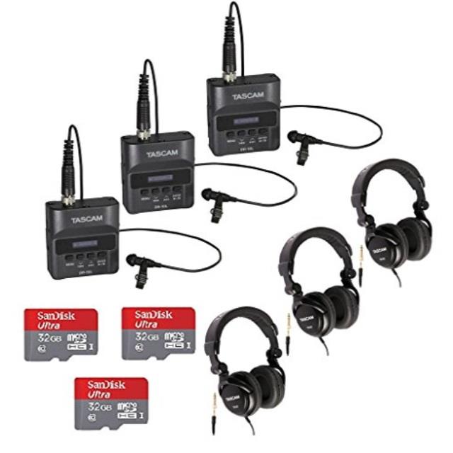 Tascam DR-10L Digital Recorder with Tascam Headphones and 32GB SD Card (3-pack)