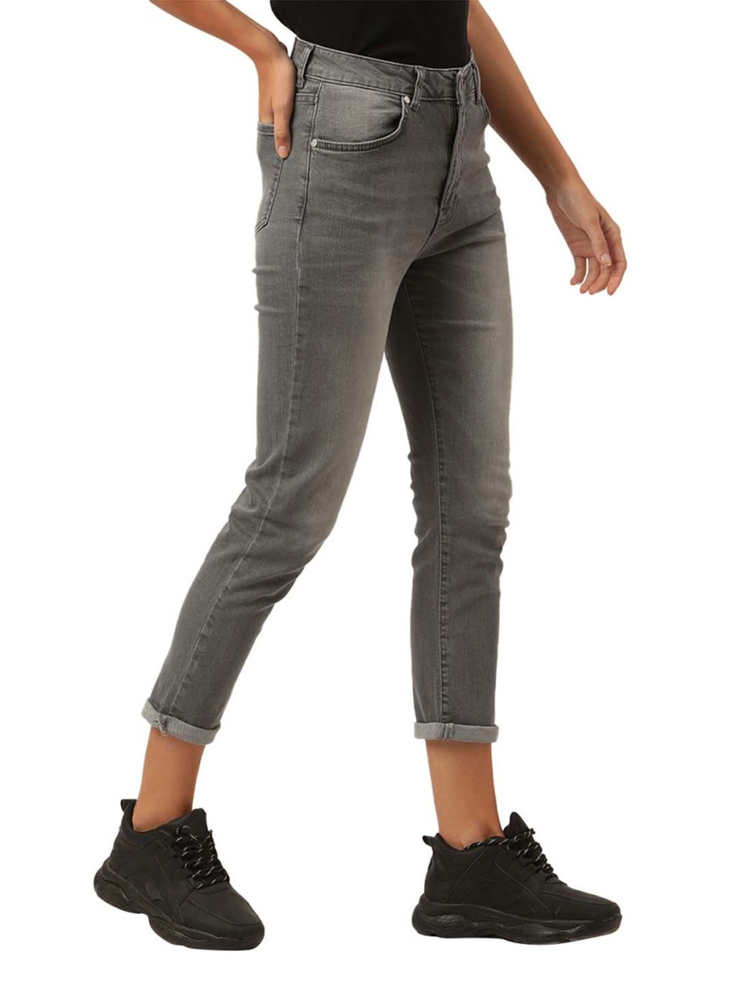 KENDALL + KYLIE Grey Cotton Mid Rise Jeans