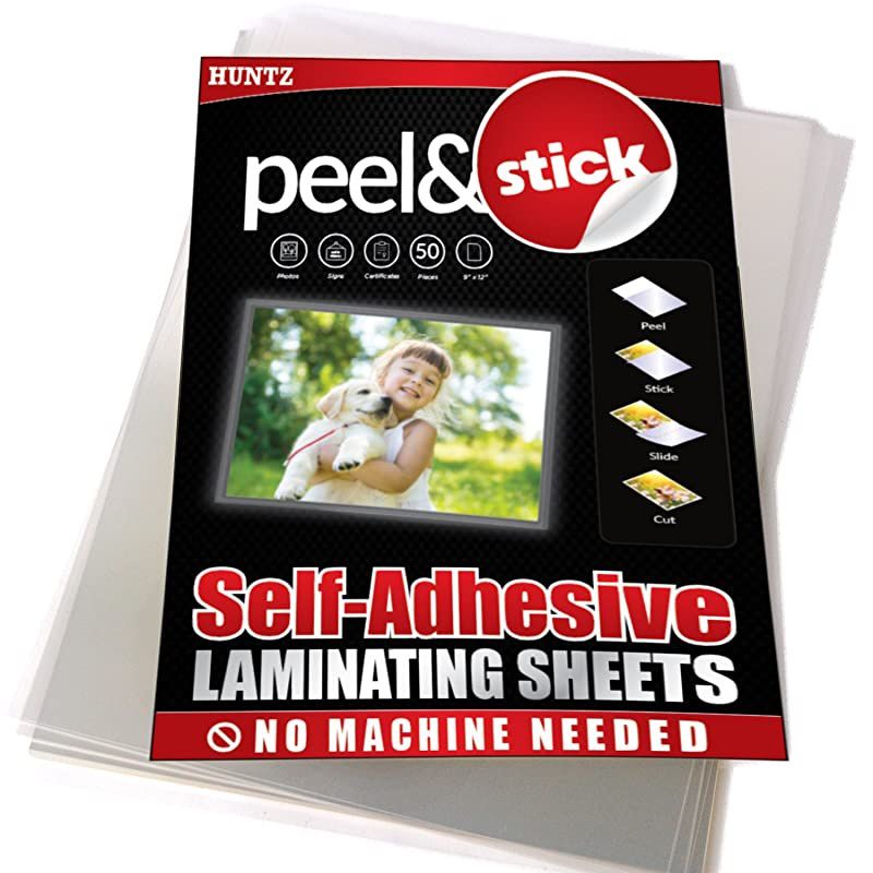Self-Adhesive Laminating Sheets, Letter Size(9 x 12 Inches / 4 Mil), Clear, Pack of 50, HT-LMS50P