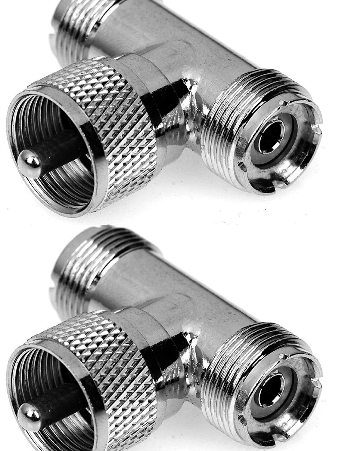 CESS Adapter UHF Male PL-259 to Dual Female SO-239 Jack RF Splitter - UHF Male to Dual UHF Female (2 Pack)