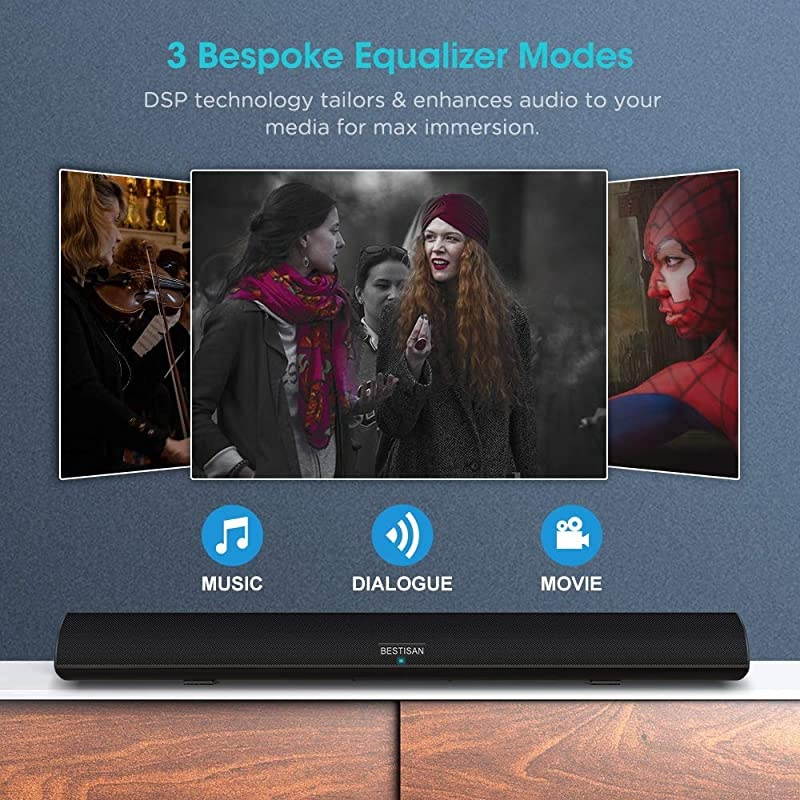 Watt 40 Inch TV Sound Bar BESTISAN Home Theater System Wired and Wireless Soundbar SpeakerBluetooth 50 105dB Dsp Audio Bass Adjustable Wall Mountable