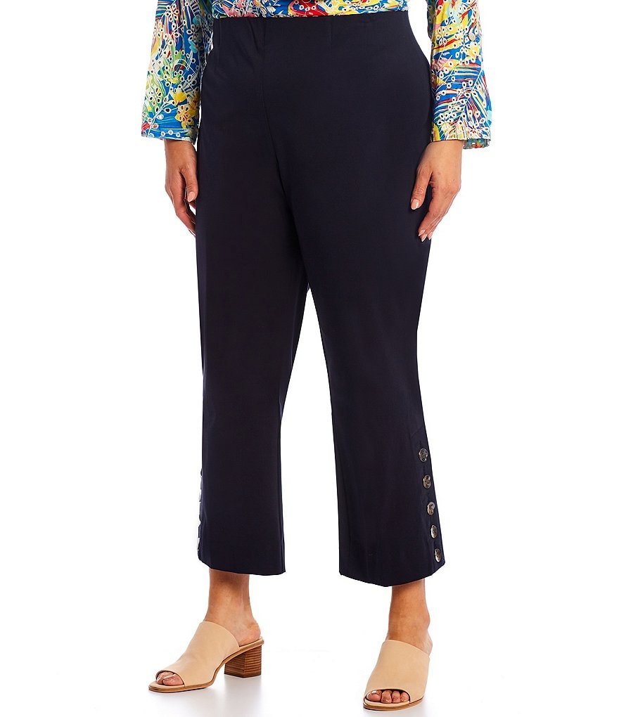 John Mark Plus Size Flare Leg Button Side Hem Details Pull-On Pants