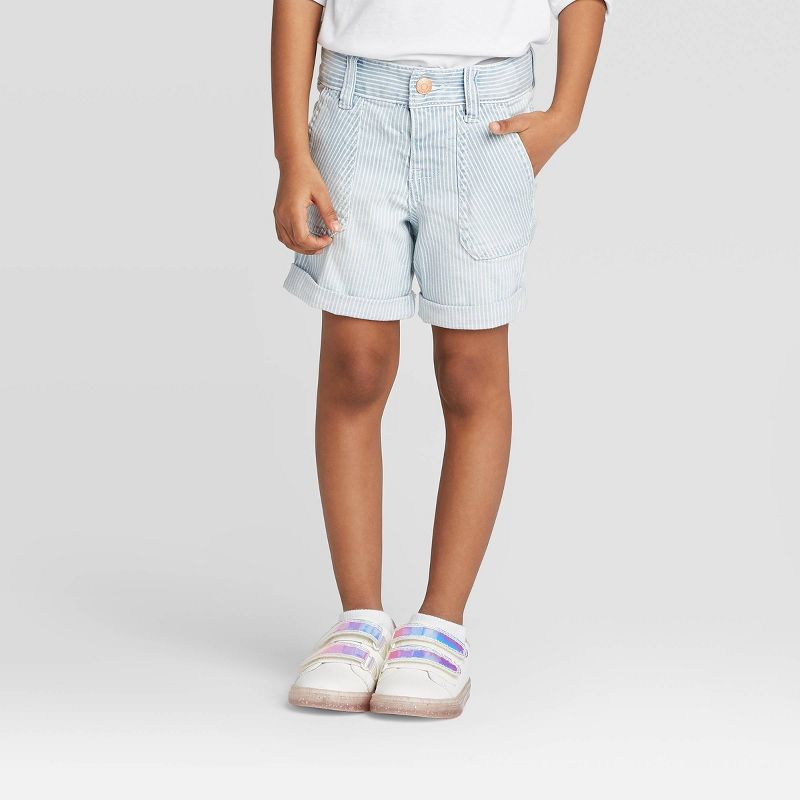 Toddler Girls' Striped Bermuda Jean Shorts - Cat & Jack™ Blue 12M