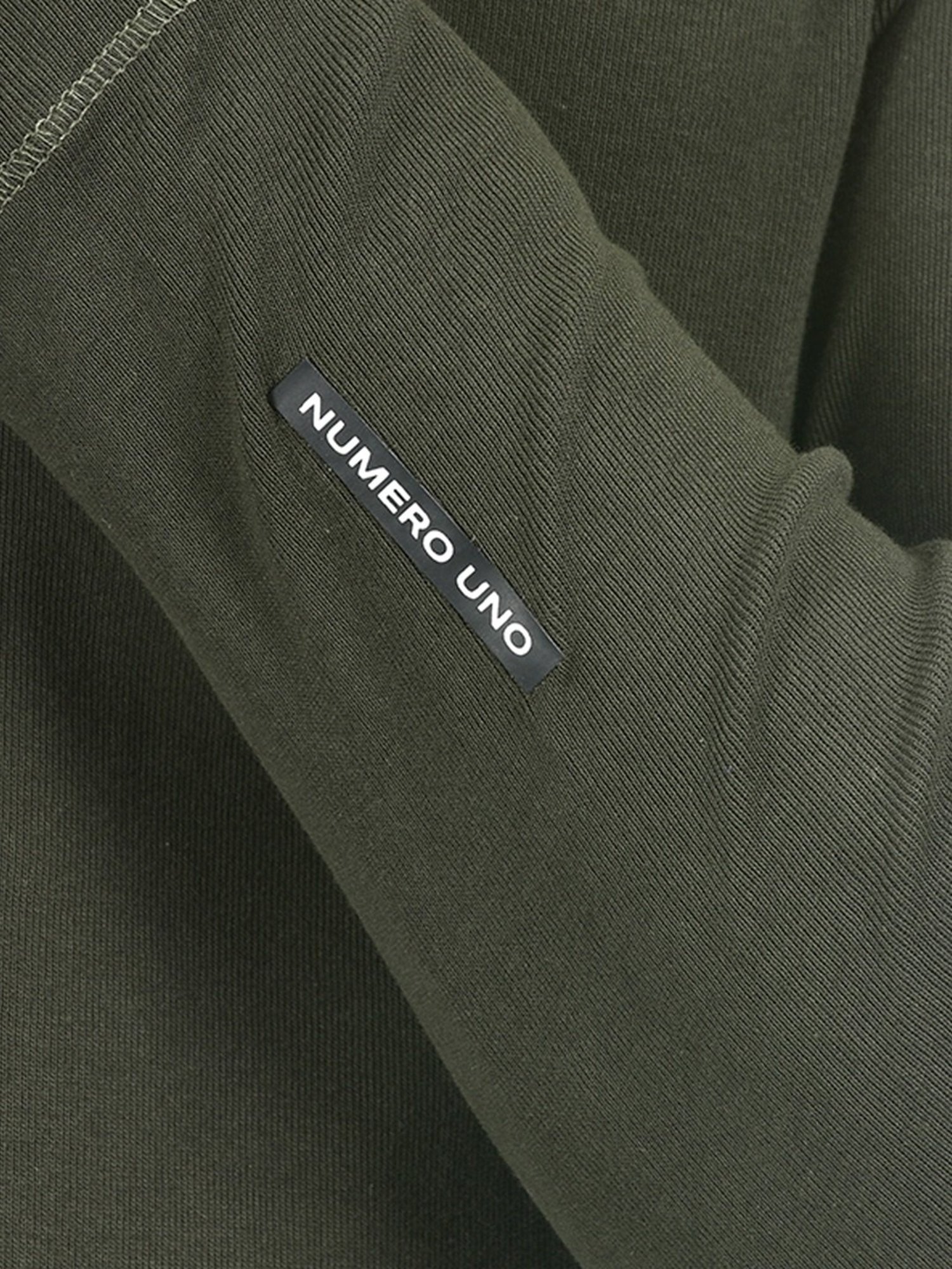 NUMERO UNO Olive Slim Fit Solid Round Neck Brushed Fleece T-Shirt