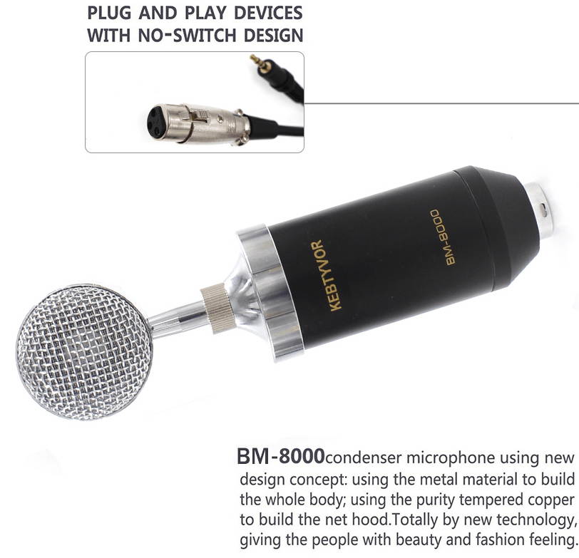 BM 8000 Condenser Wired Microphone Kit 3.5MM Recording Studio Mic With V8 Sound Card Pop Filter for KTV Karaoke Computer