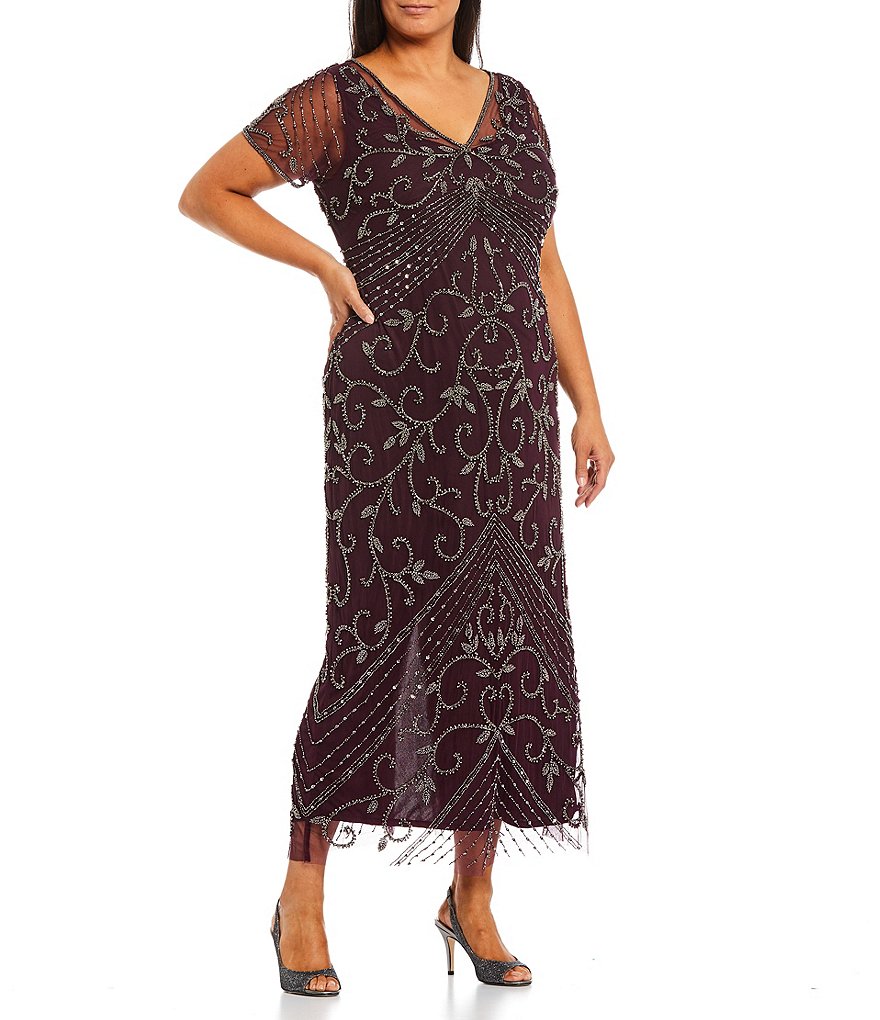 Pisarro Nights Plus Size Size V-Neck Beaded Gown