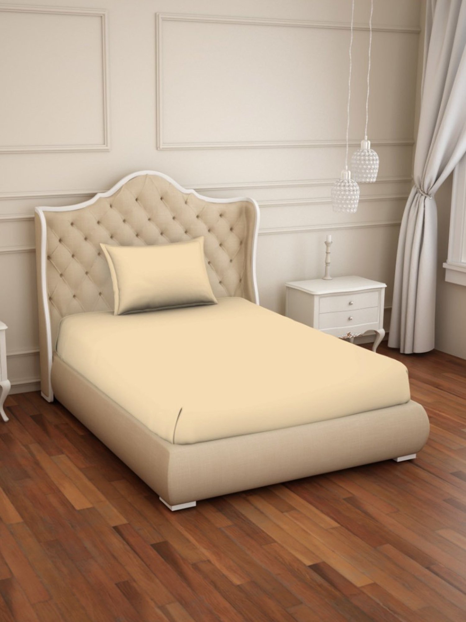 Welspun Restora Solid Light Orange 150 TC Cotton Single Bed Sheet with 1 Pillow Cover