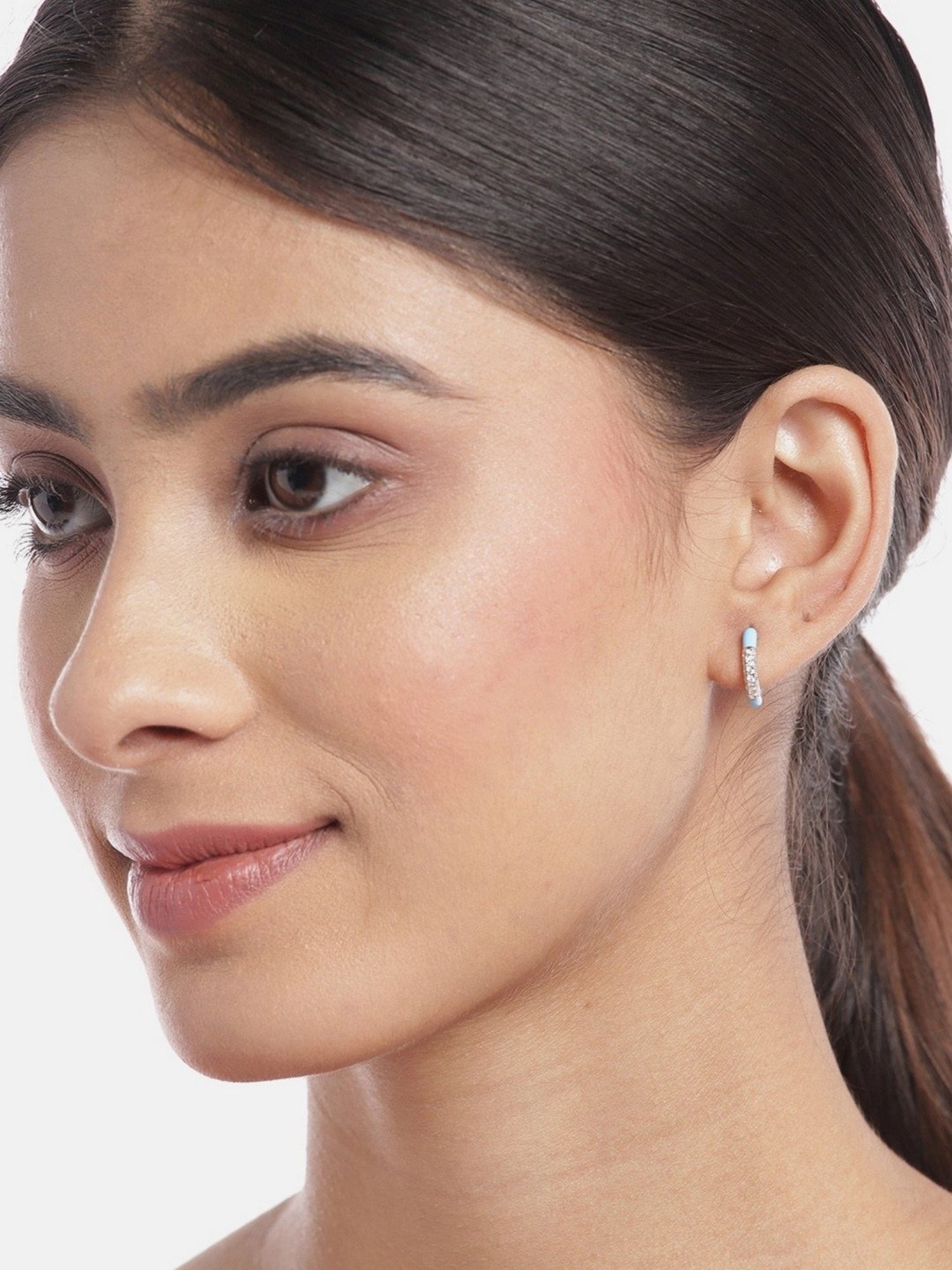 Zavya Half Blue Rhodium-Plated 92.5 Sterling Silver Hoop