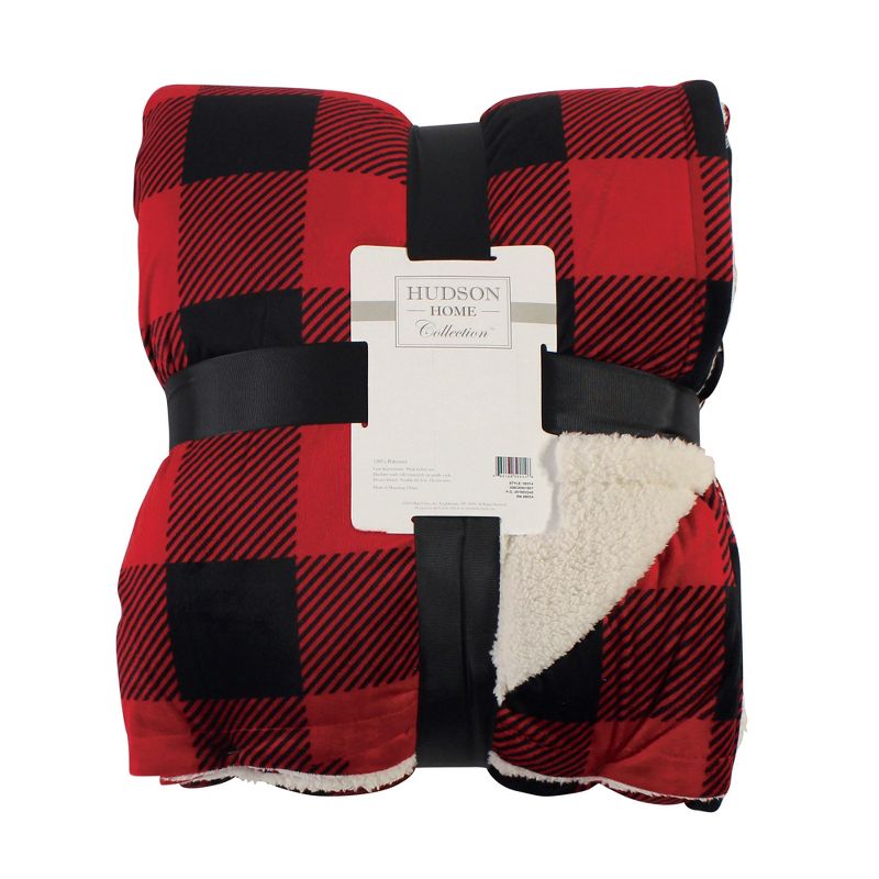 Hudson Home Collection Home Mink Blanket with Sherpa Back, Buffalo Plaid Sherpa, 50X60 In. (Throw)