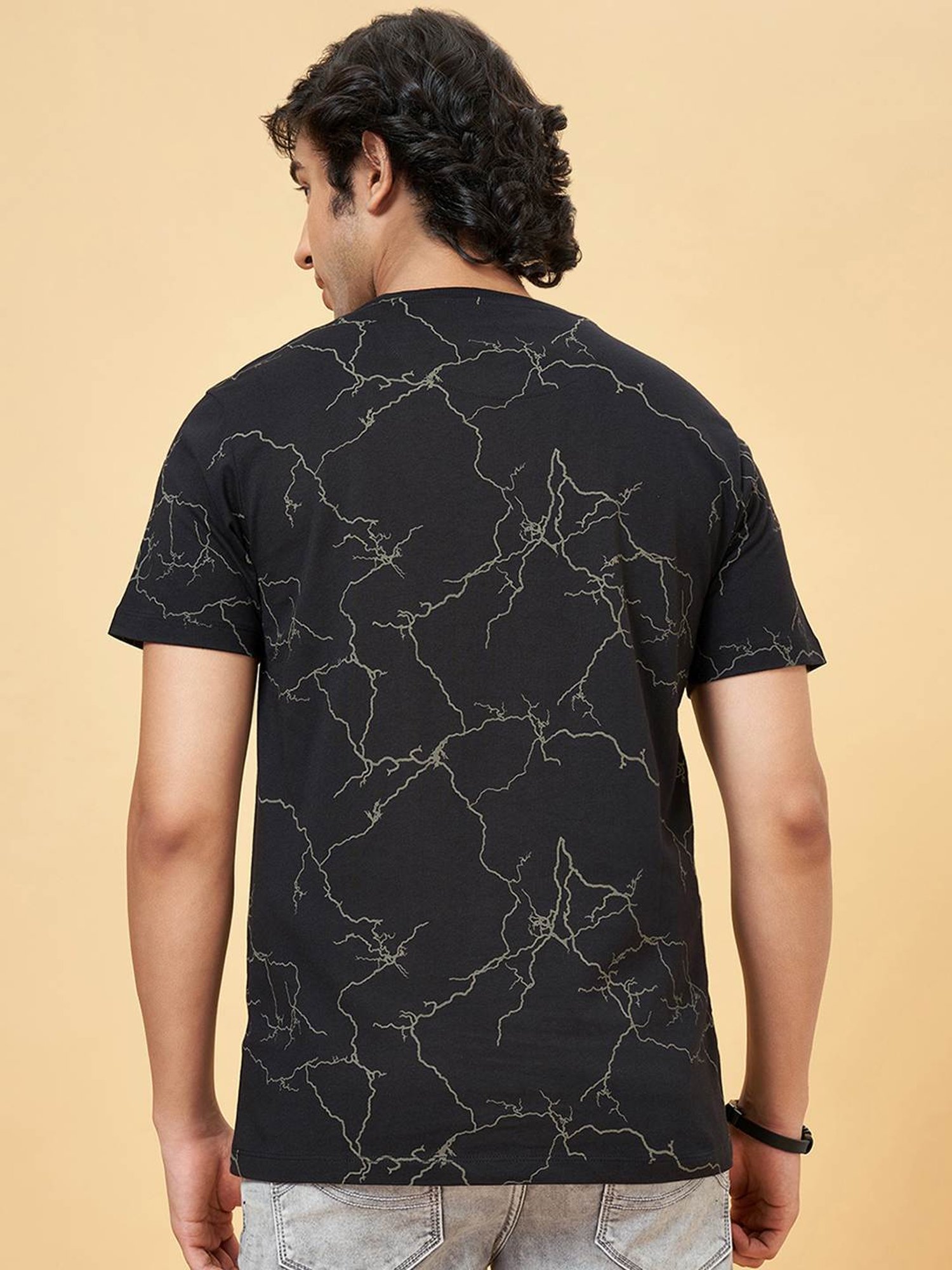 Sf Jeans By Pantaloons Black Cotton Slim Fit Printed T-Shirt