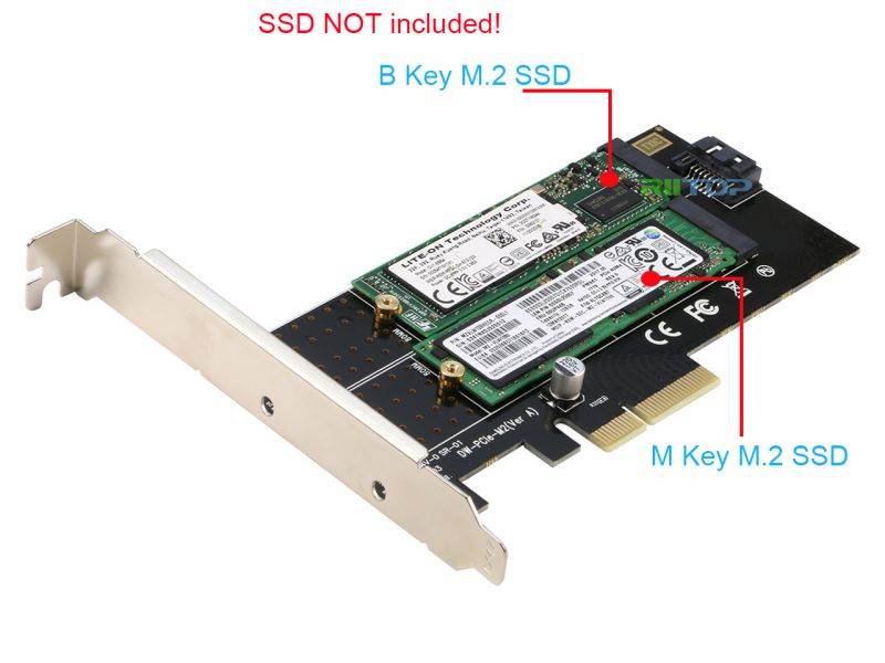 M.2 NGFF to Desktop PCIe x4 x8 x16 Adapter Card, RIITOP NVMe SATA Dual SSD PCI Express Adapter Card Support 110mm, 80mm, 60mm, 42mm, 30mm SSD