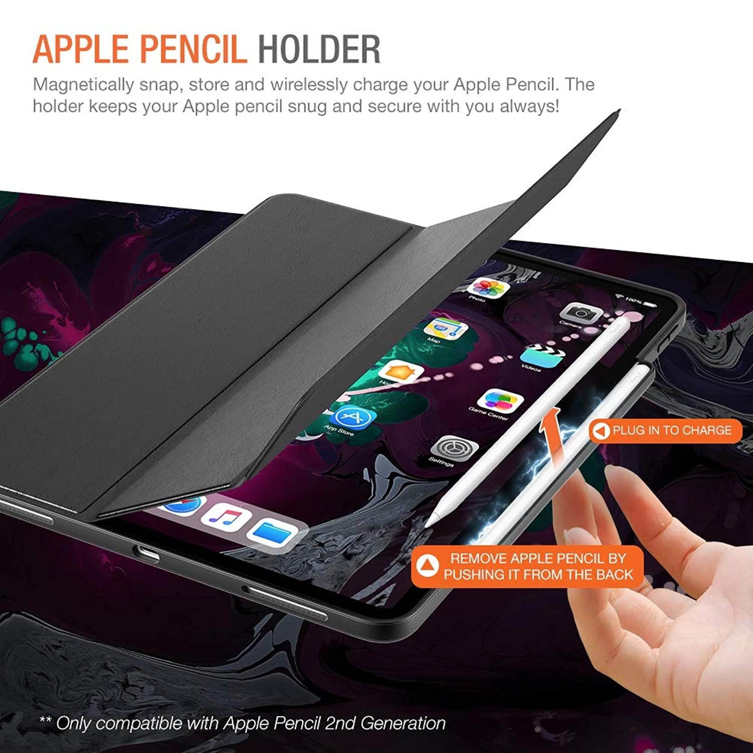 Trianium iPad Pro 12.9 Inch Case, Compatible iPad 12.9 2018 3rd Release (Holder Support Apple Pencil Charging) Heavy Duty Full-Body Rugged Protective Cover Smart Foldable Stand/Auto Wake/Sleep Design