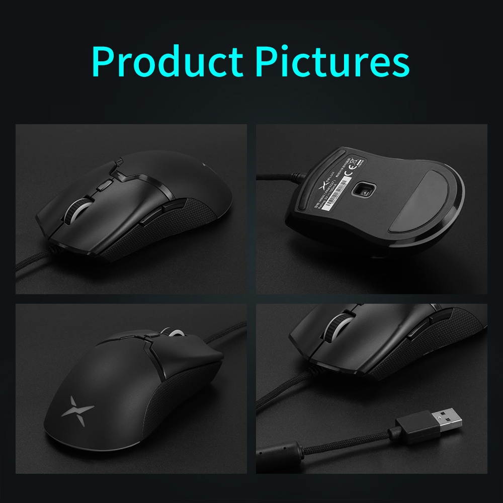 Delux M800 RGB Wired Gaming Mouse 12400-16000 DPI 58g Lightweight Ergonomic 1000Hz Mice with Soft rope Cable For Computer Gamer