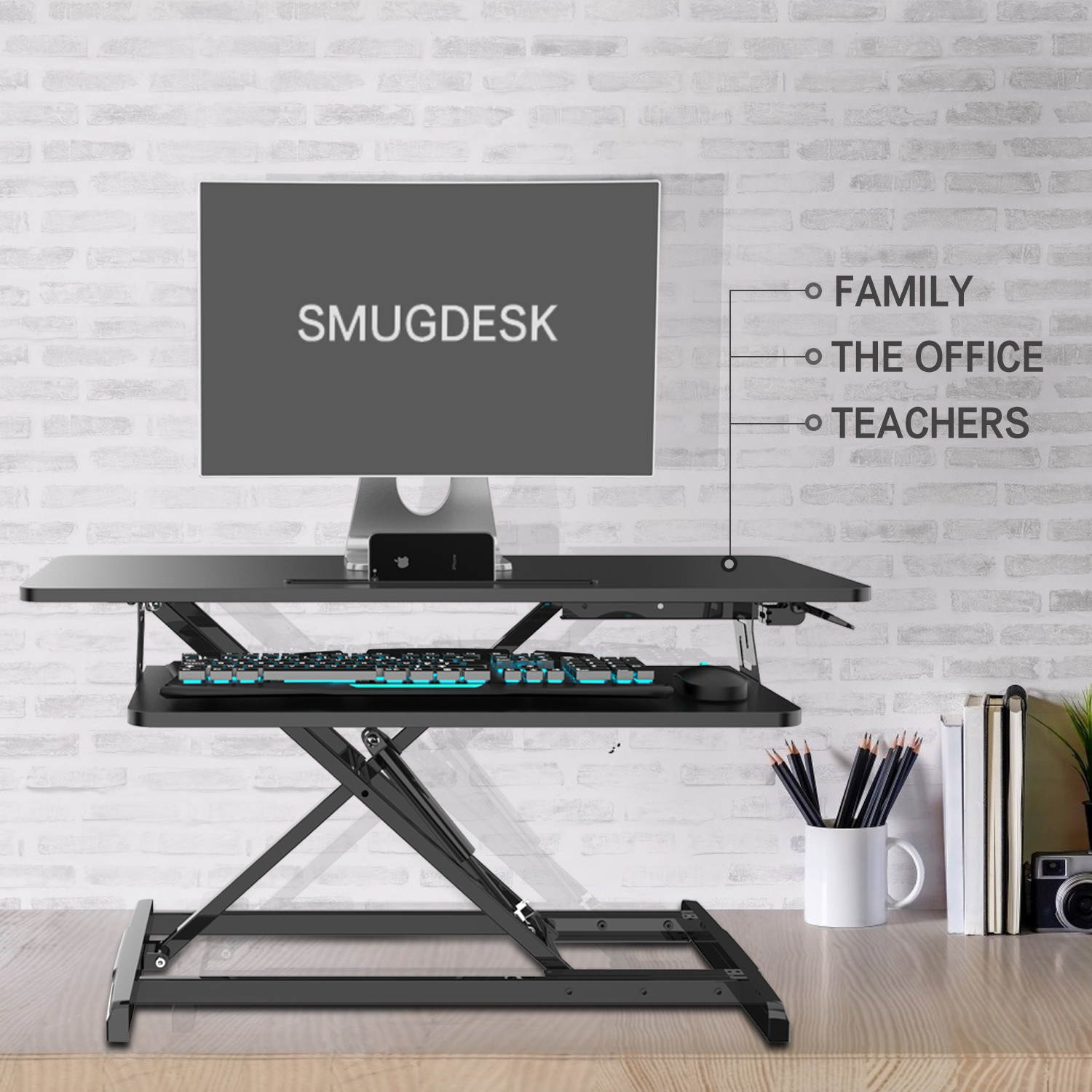 SMUGDESK Standing Gaming Desk 36", X- Shaped Large E-Sports Desk Ergonomic Tabletop Workstation Desk Riser, Home Office Desk with Keyboard Tray for Laptop