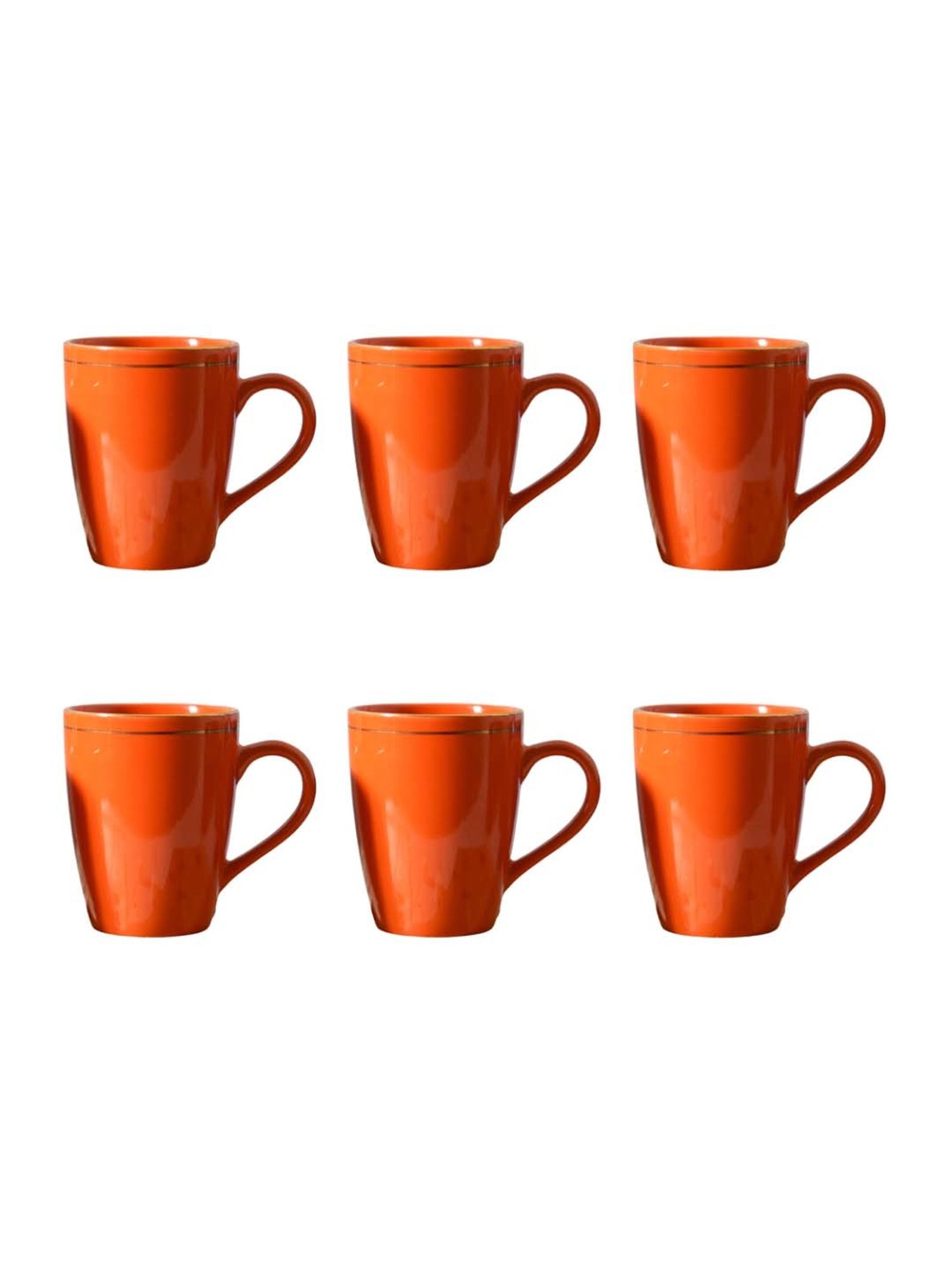 Femora Orange Ceramic Coffee Mugs (0.36 L) - Set of 6