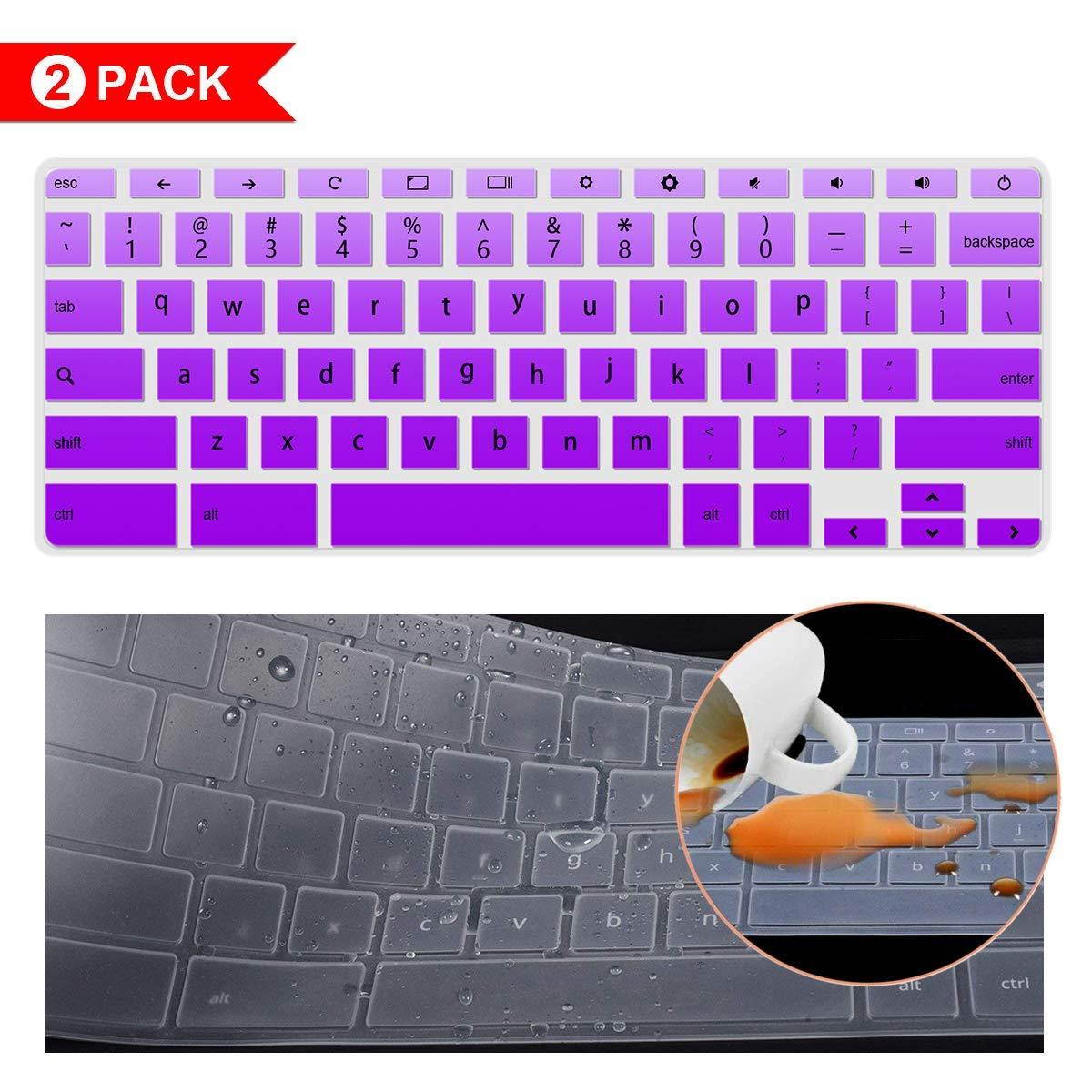 [2 Pack] Keyboard Cover Skin for Newest Acer Premium R11 Chromebook R 11 CB3-131 CB3-132,CB5-132T,CB3-131,Chromebook R 13 CB5-312T,Chromebook 15,CB3-531 CB3-532 CB5-571 C910 (Clear and Gradualpurple)