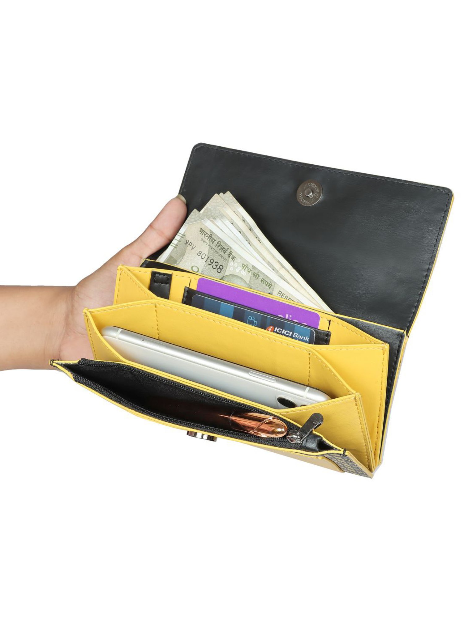 Eume Dragonfly Black Leather Printed Wallet