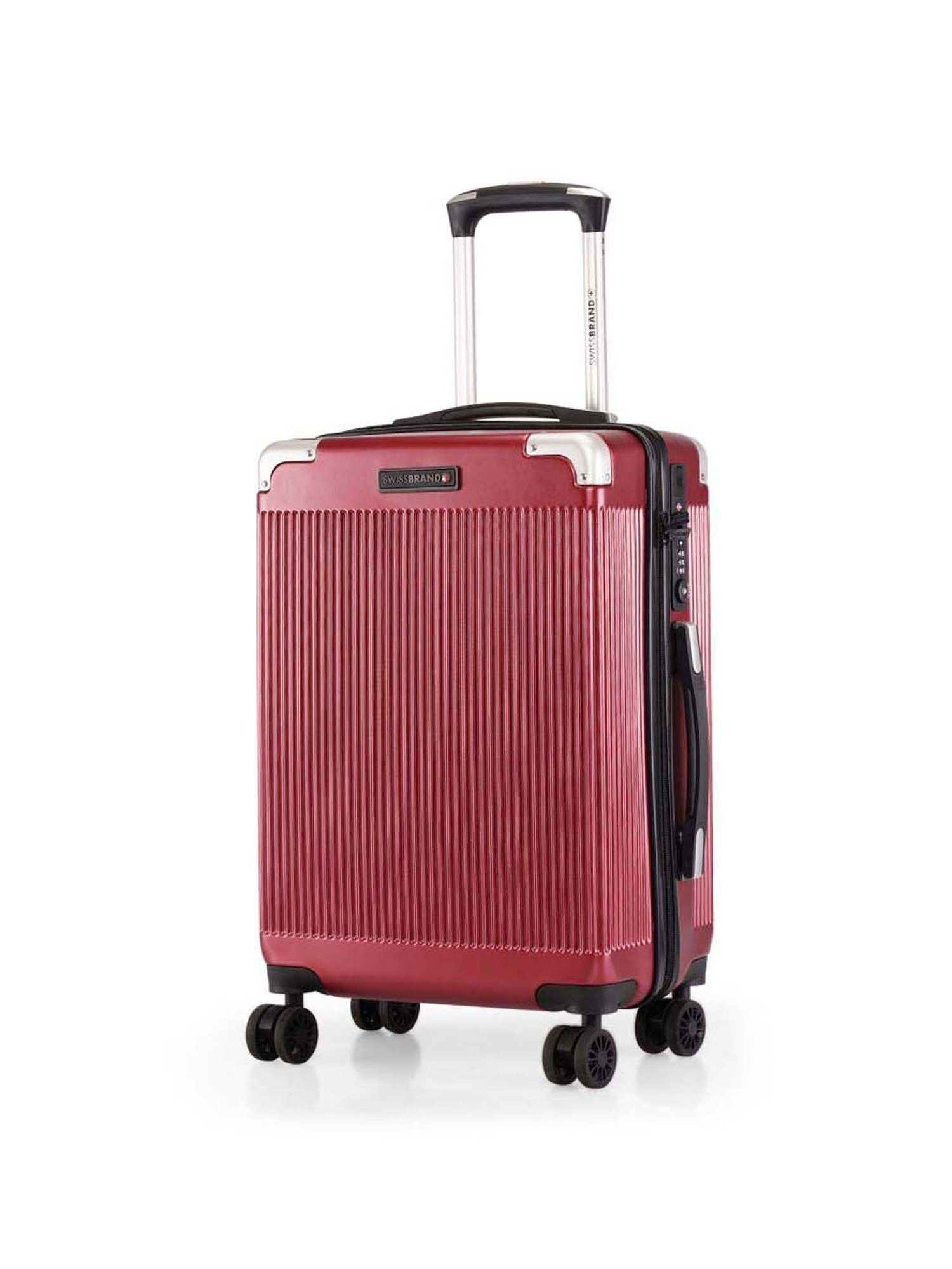 Swiss Brand Geneve Maroon Carry-On 4 Wheel Small Hard Cabin Trolley 53cm