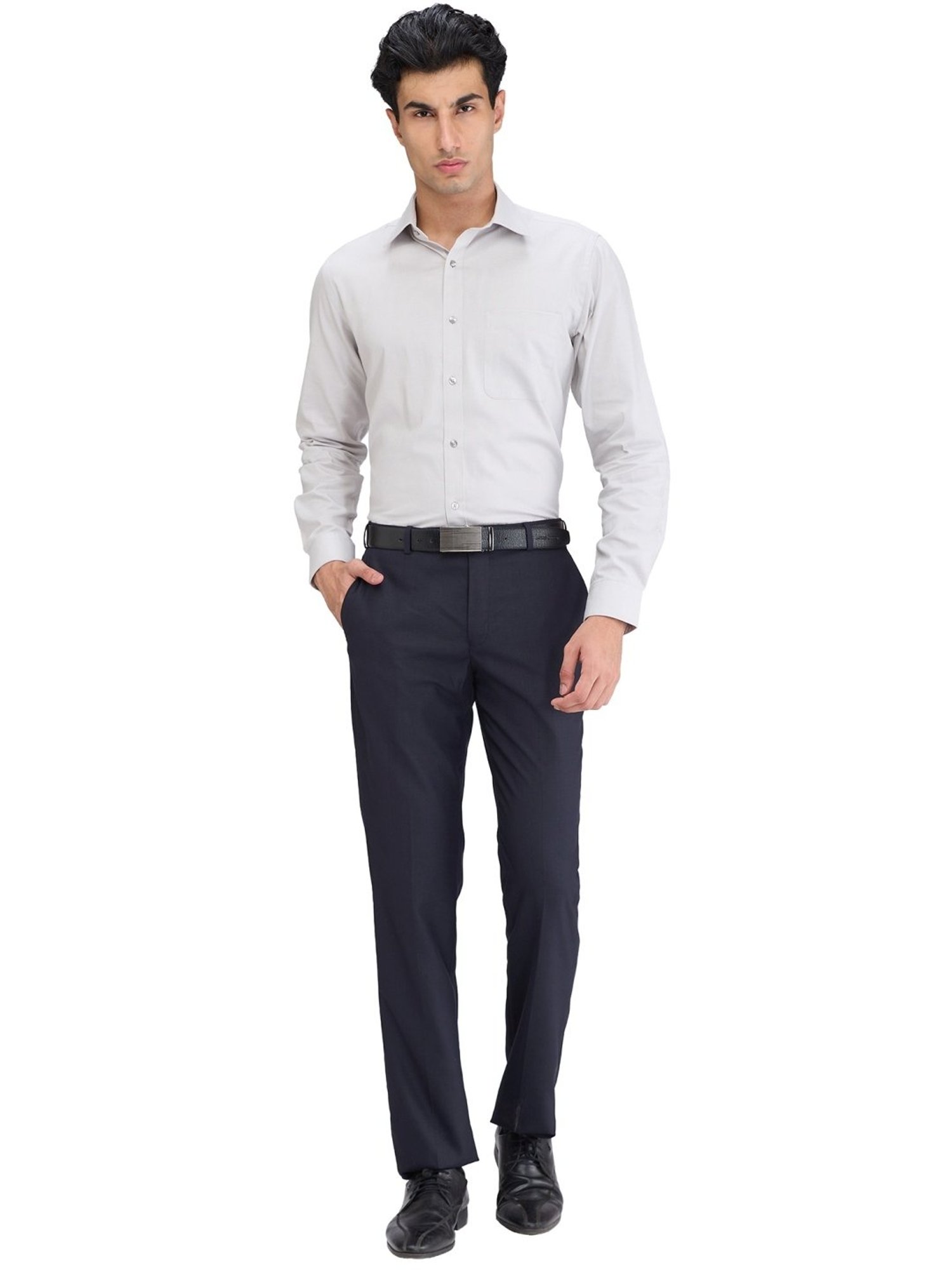 Park Avenue Blue Regular Fit Self Pattern Trousers