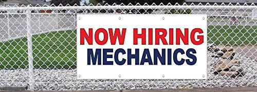 Now Hiring Mechanics Red Blue 13 Oz Vinyl Banner Sign With Grommets 3 Ft x 6 Ft