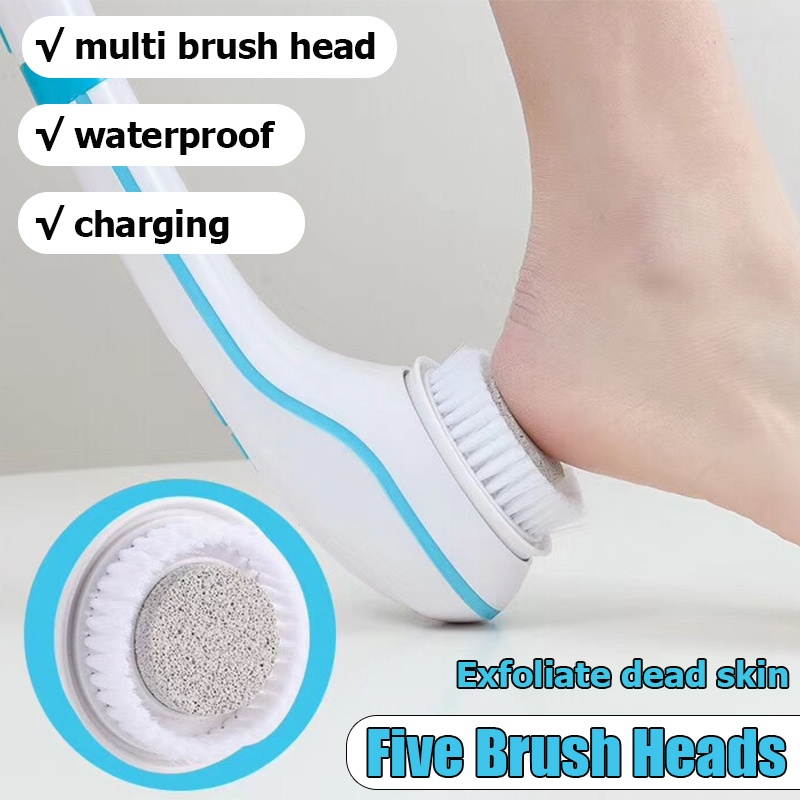 Waterproof Electric Massage Bath Brush Bath Brush Multifunctional Long-handled Back Rubbing Bath Face Wash Artifact-Rechargable Type