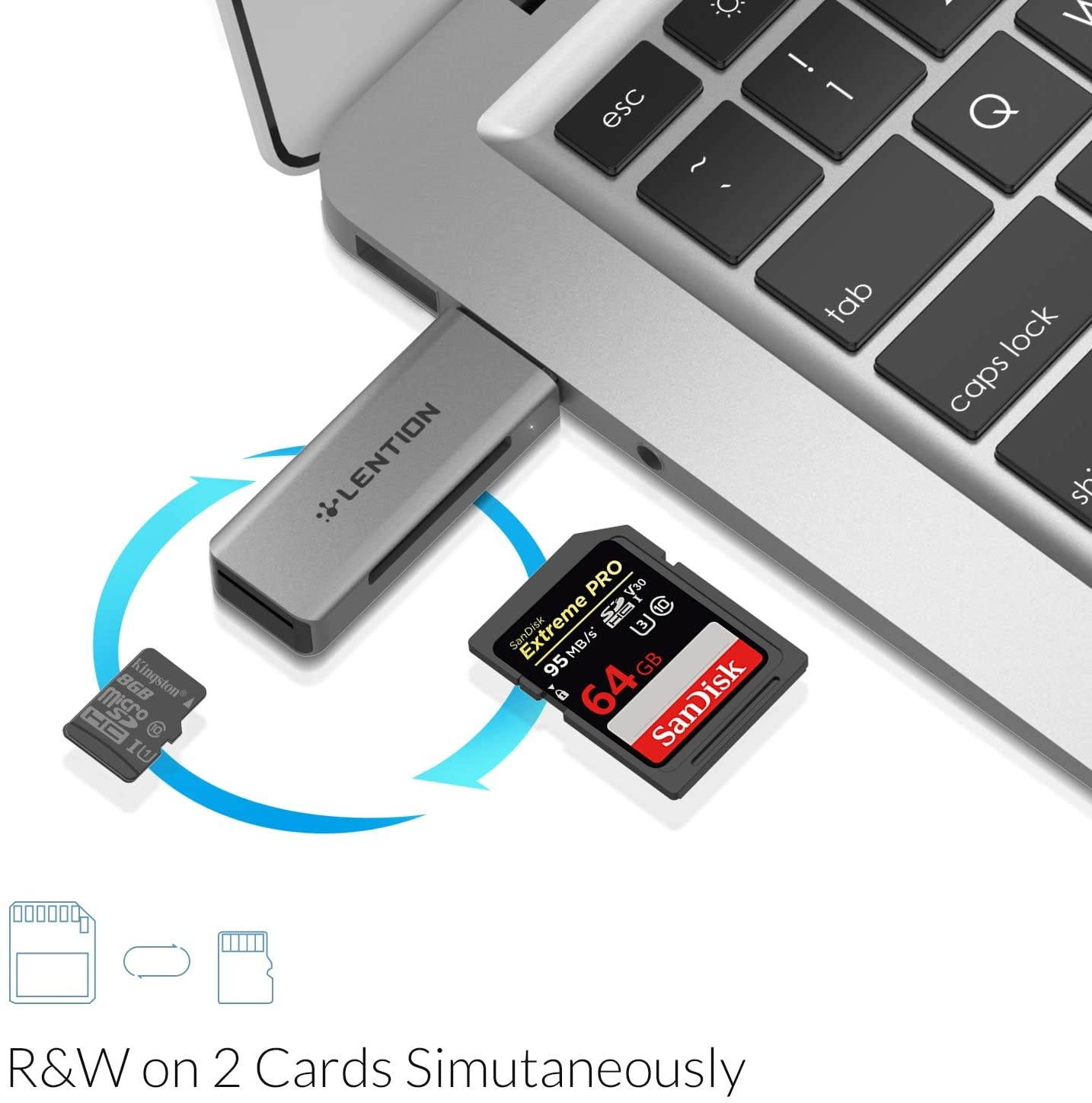 LENTION Aluminum USB 3.0 Card Reader, SD 3.0 Adapter for SD/SDXC/SDHC, Micro SD/Micro SDXC/Micro SDHC, UHS-I, MMC/RS-MMC Cards Compatible MacBook Air/Pro, Surface, Chromebook, more (CB-H7, Space Gray)