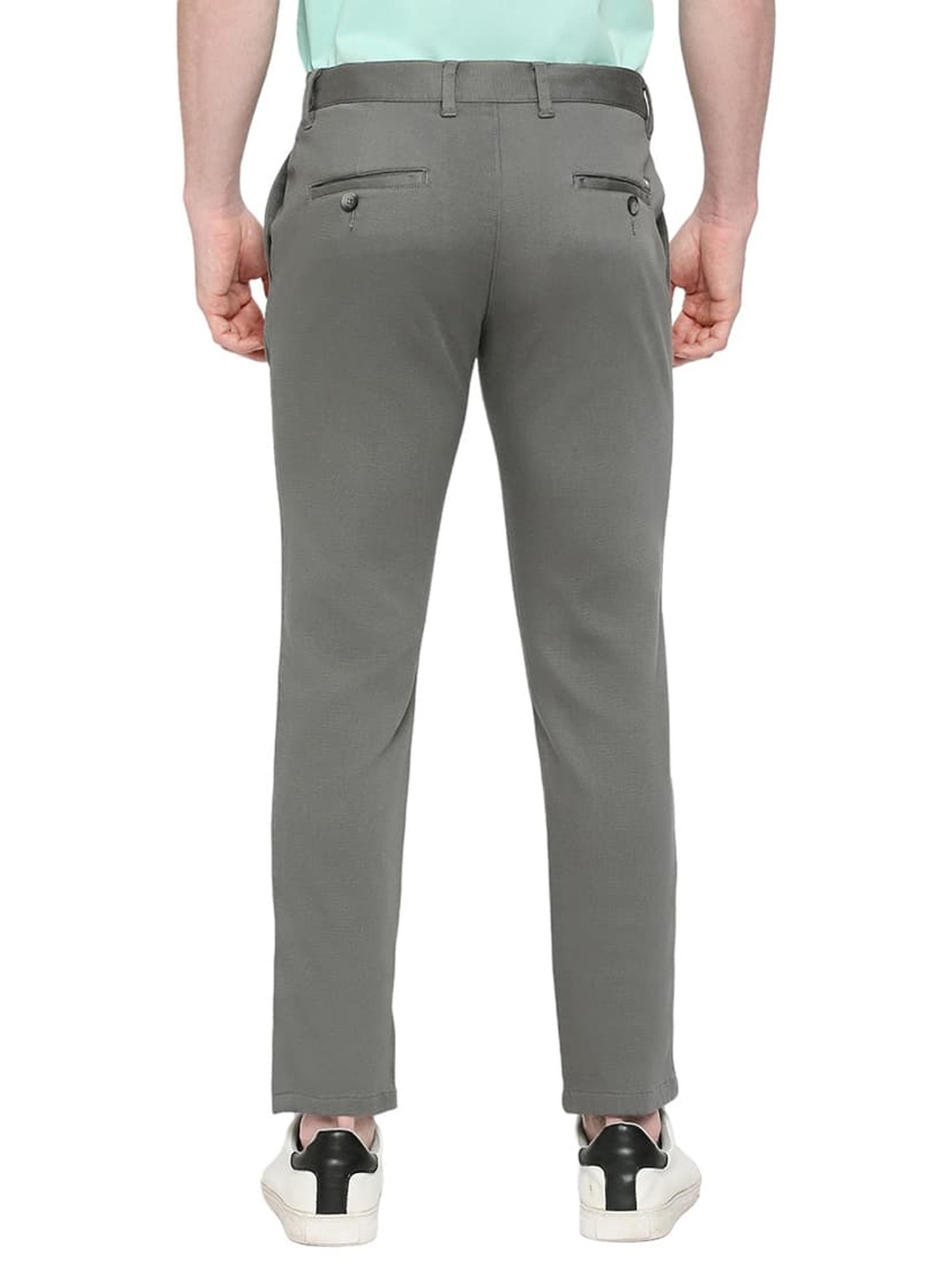 Basics Mid Grey Cotton Tapered Fit Texture Trousers