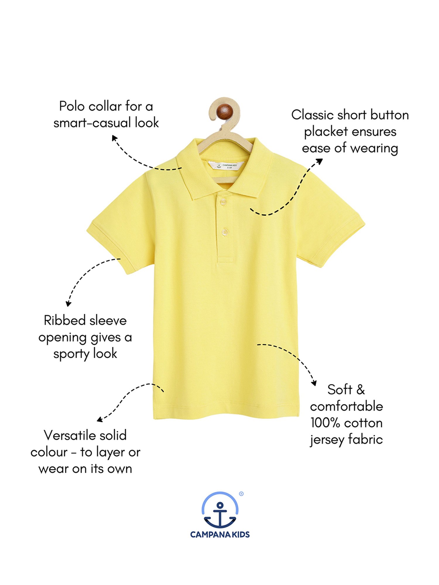 Campana Kids Yellow Solid Polo T-Shirt