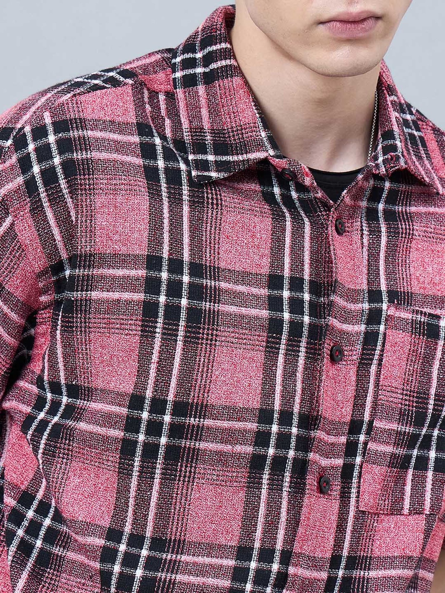 CHIMPAAANZEE Red & Black Loose Fit Check Oversized Shirt