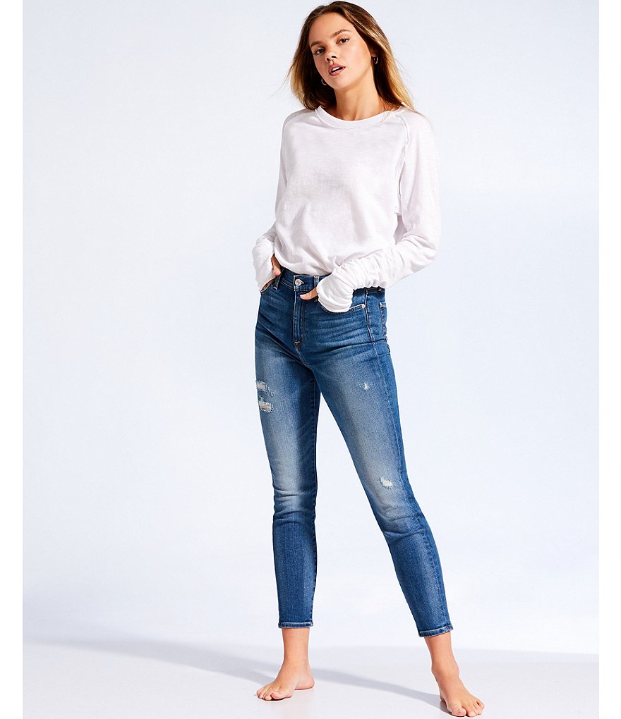 7 for all mankind Ski High Waist Distressed Hem Detail Skinny Jeans