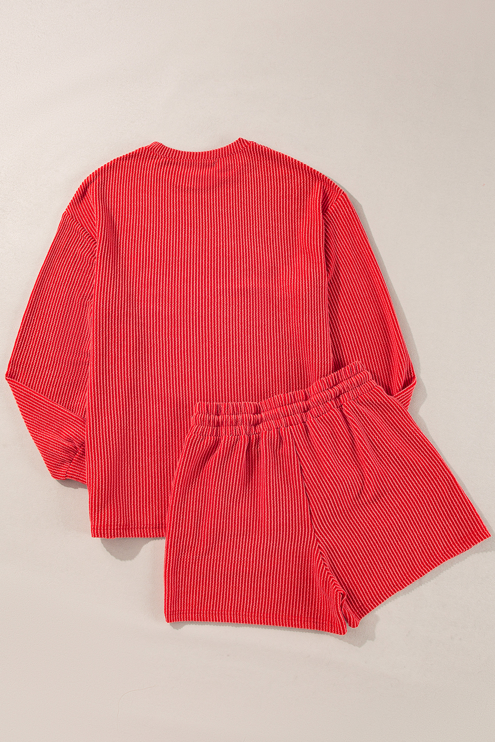 Racing Red Corded MERRY Long Sleeve Top and Shorts Pajama Set