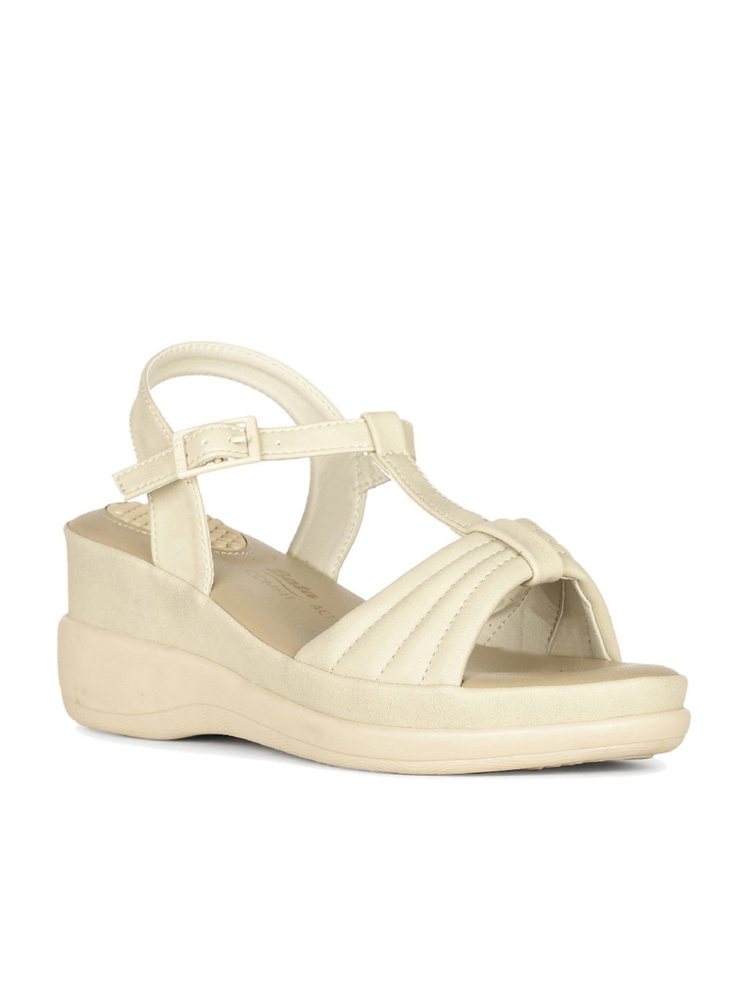 Bata Women's Beige Ankle Strap Wedges