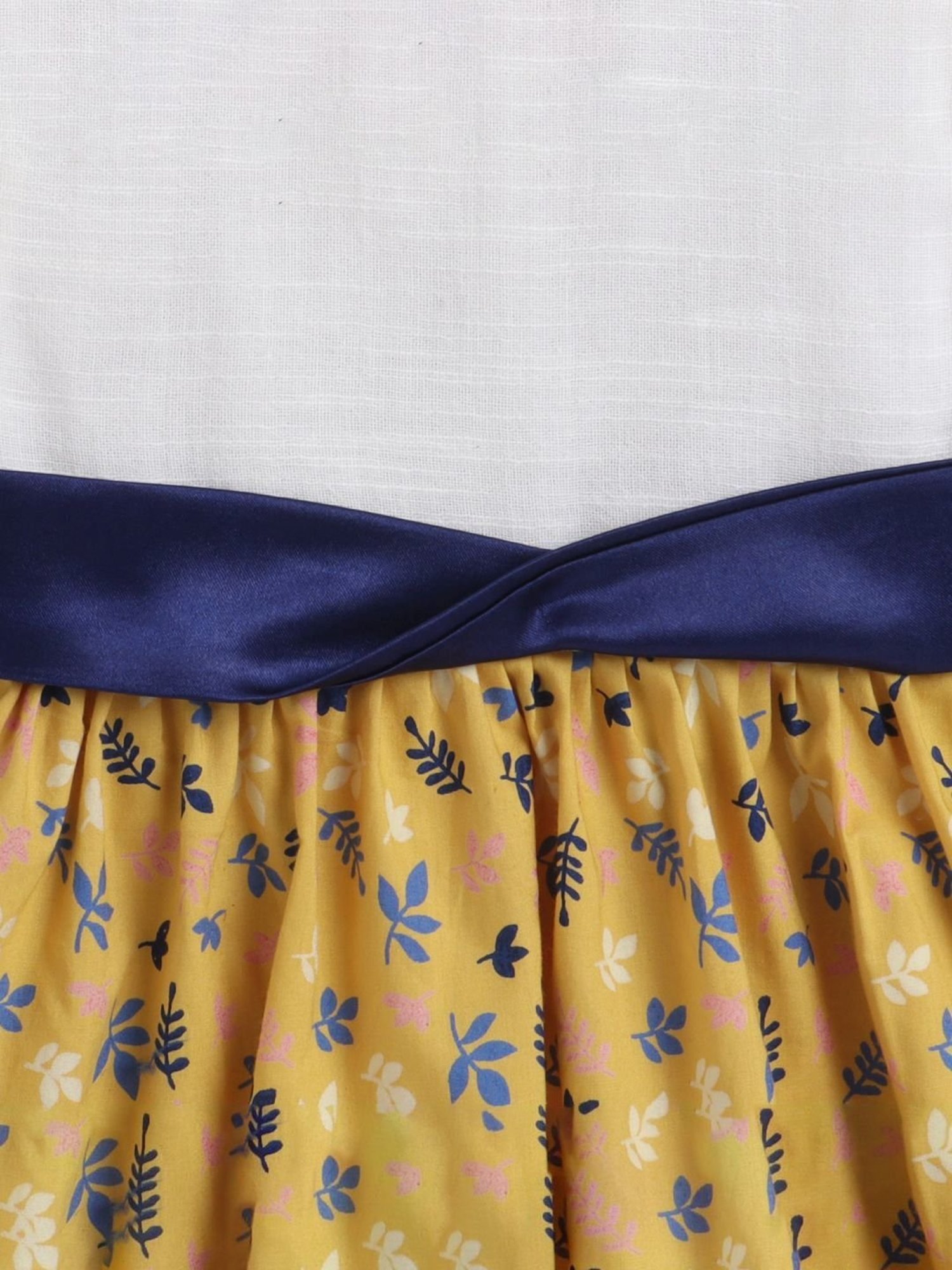 Many Frocks Kids White & Yellow Cotton Printed Dress