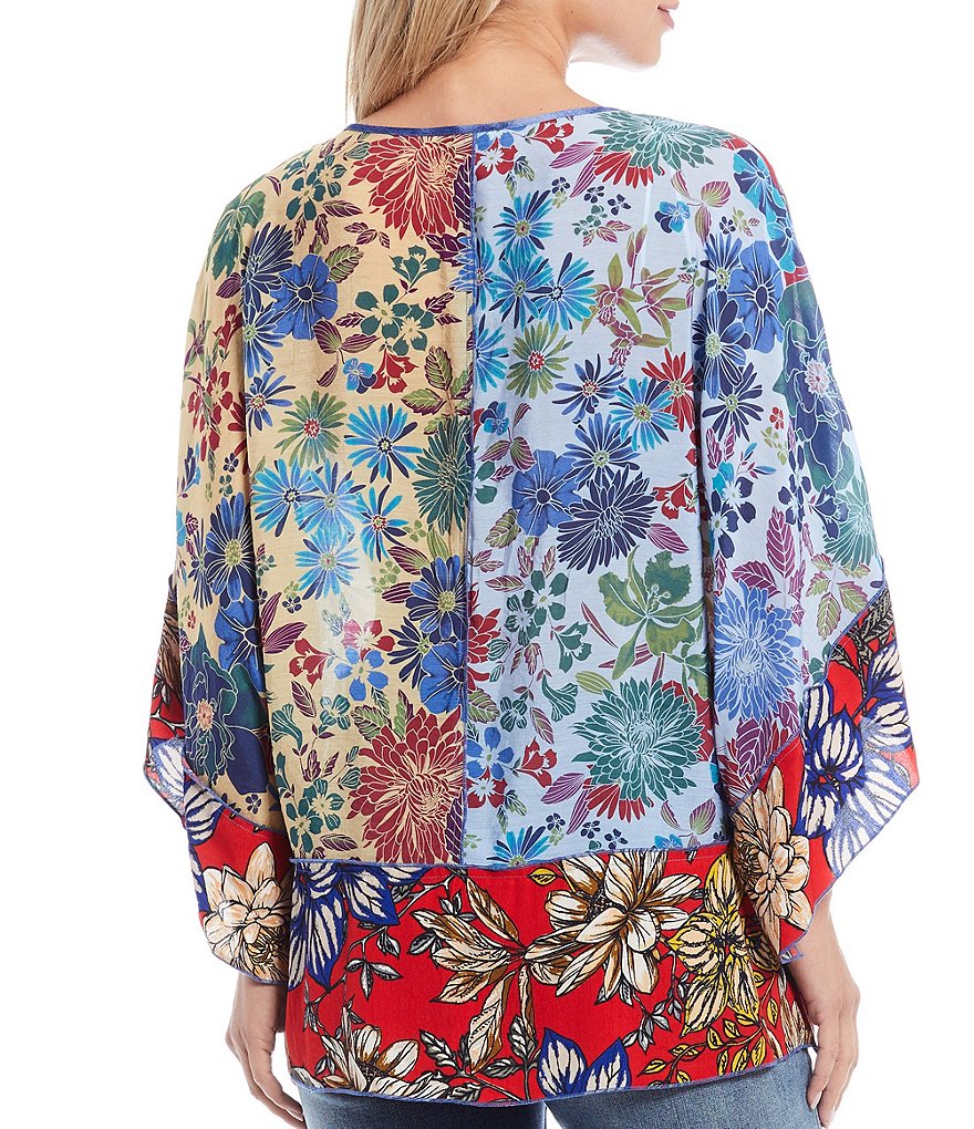 John Mark Mixed Media Floral Print Dolman Sleeve Top