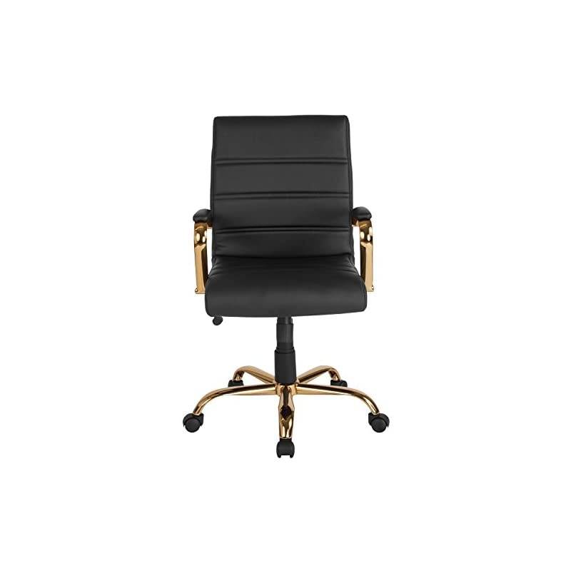 Mid-Back Black LeatherSoft Executive Swivel Office Chair with Gold Frame and Arms