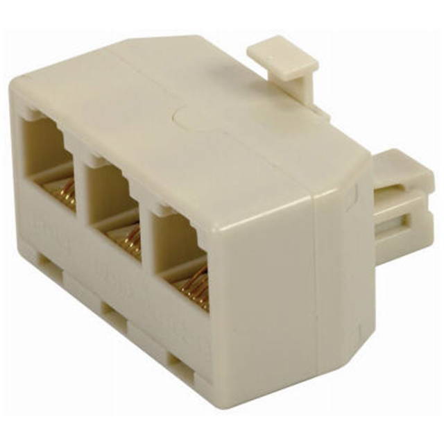CONECT IT 20-524 Ivory Modular Triplex 3 Line Adapter (4-4-4) Phone Jack Plug