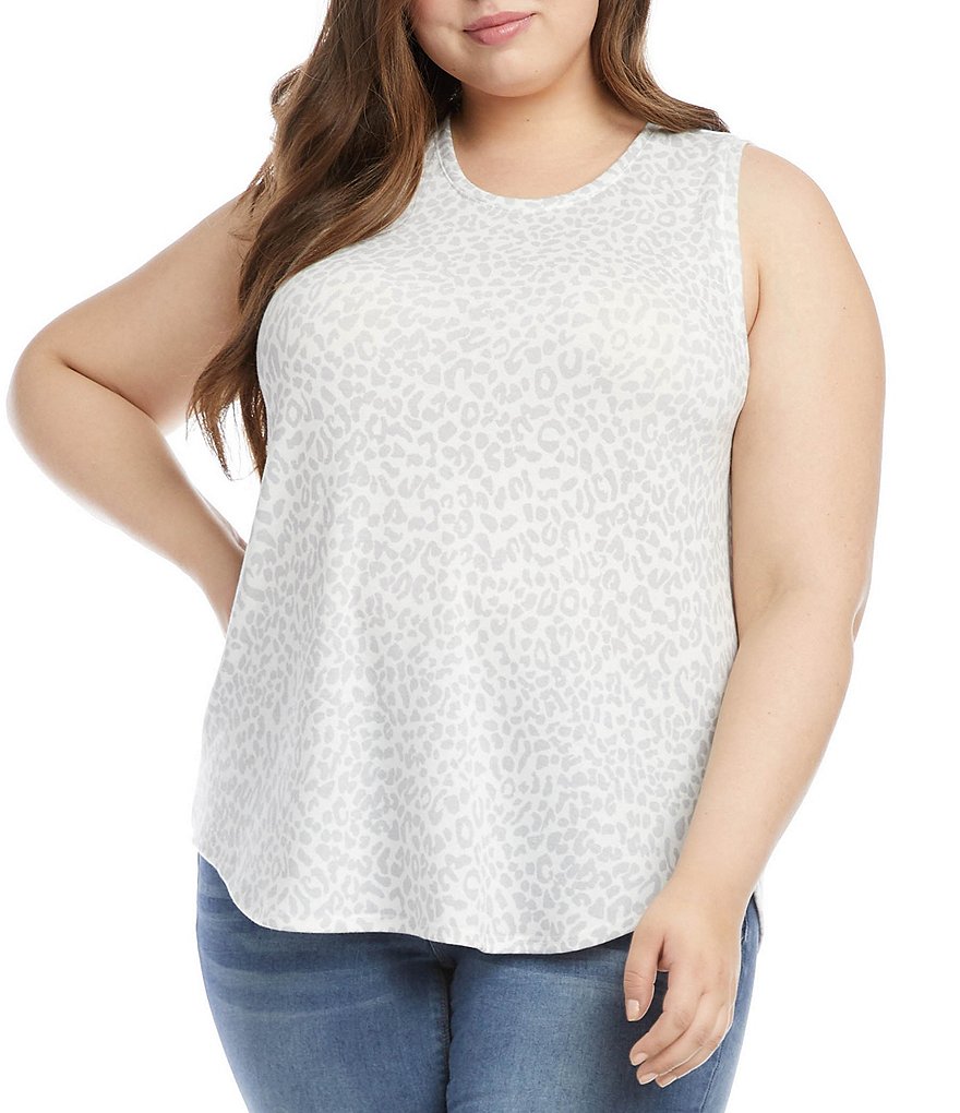 Karen Kane Plus Size Leopard Print Soft Knit Round Neck Sleeveless Tank Top