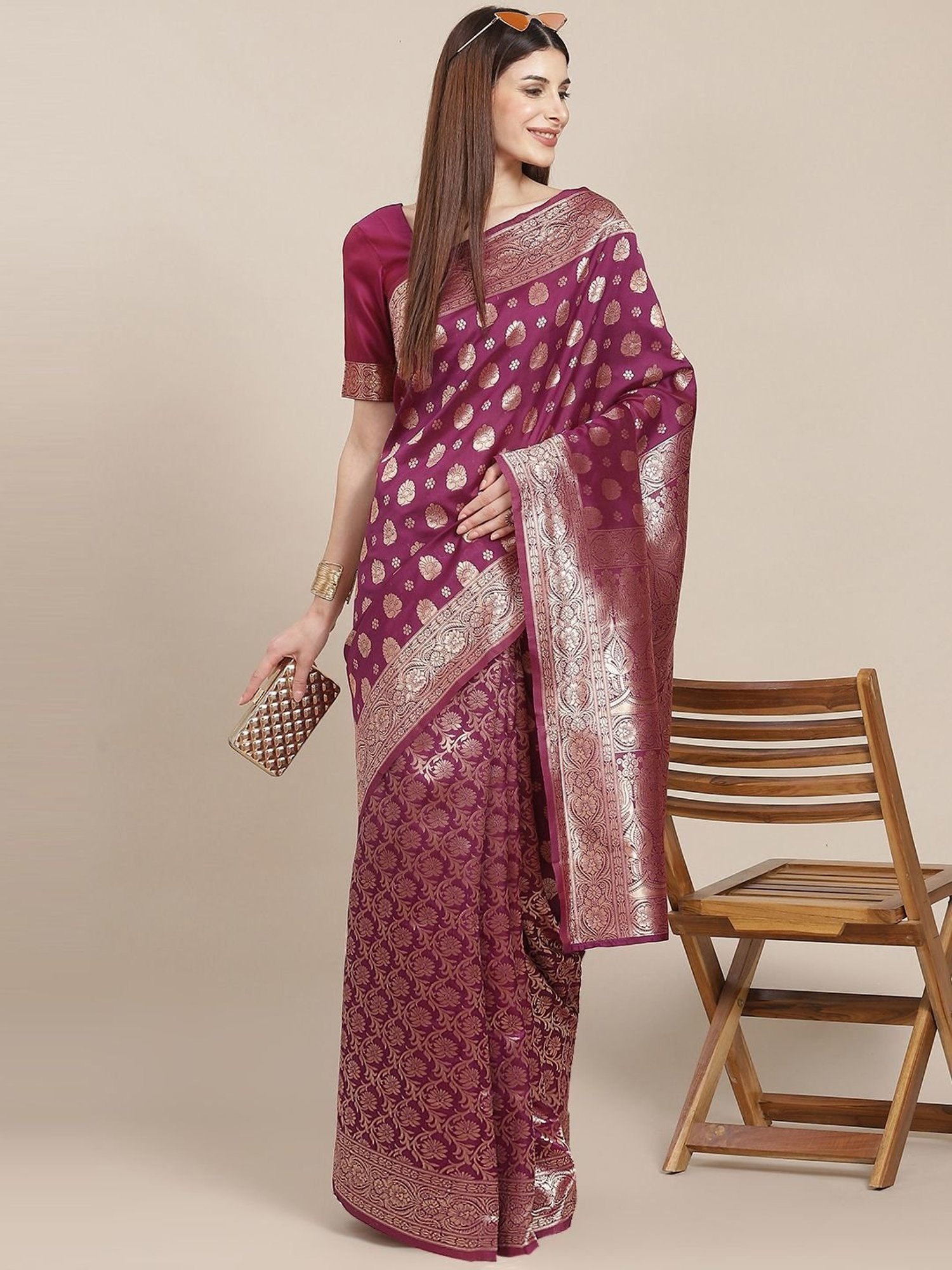 KSUT Purple Silk Woven Saree With Unstitched Blouse