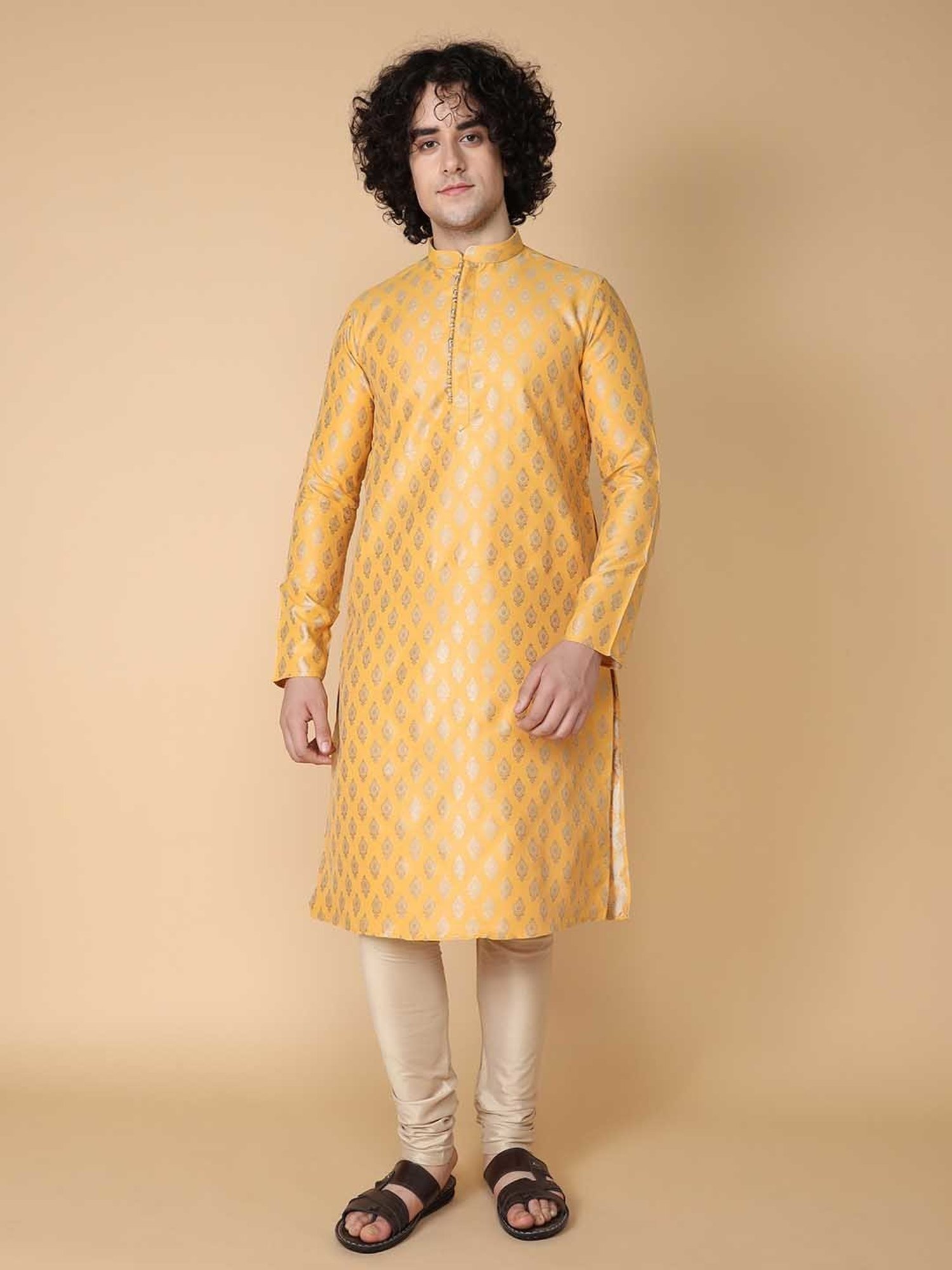 TABARD Mustard & Beige Regular Fit Kurta & Pyjamas Set