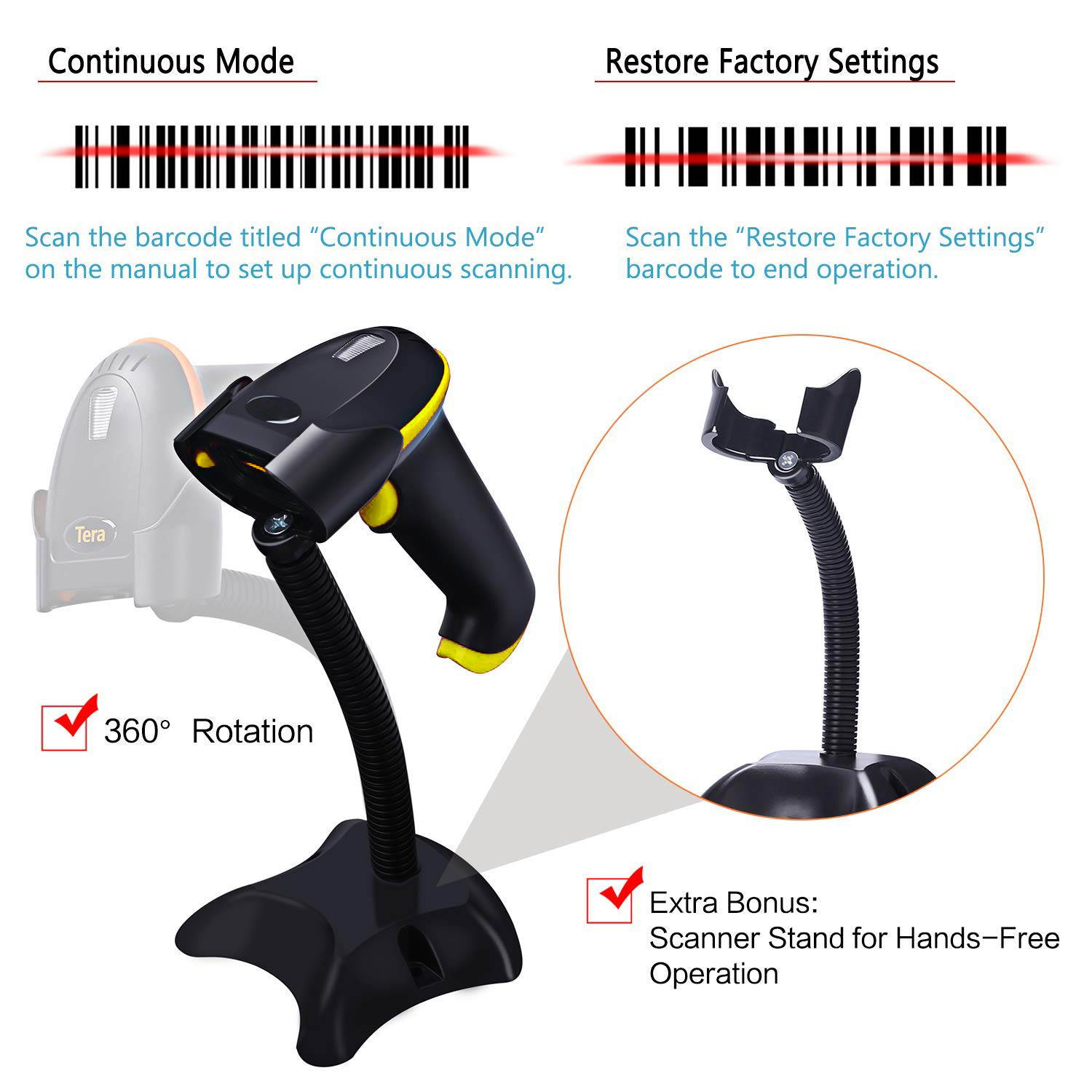 Werleo Barcode Scanner Wireless 1D 2D 2-in-1 2.4G Wireless & USB 2.0 Wired 2D QR Bar Code Scanner Cordless CMOS Image Barcode Reader for Mobile Payment Computer Screen 2D Scanner Barcode with Stand
