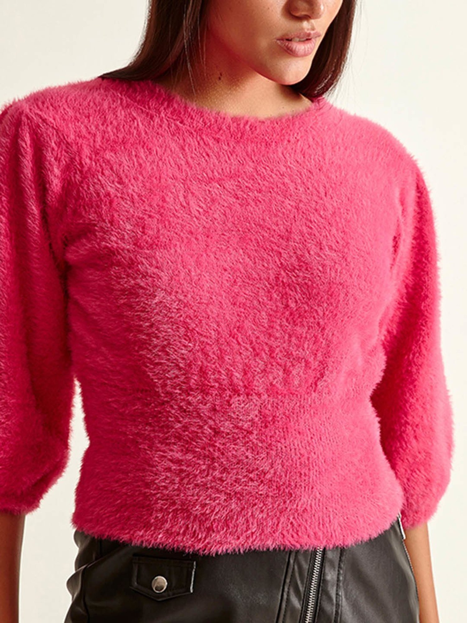 Cover Story Fuchsia Cropped Sweater