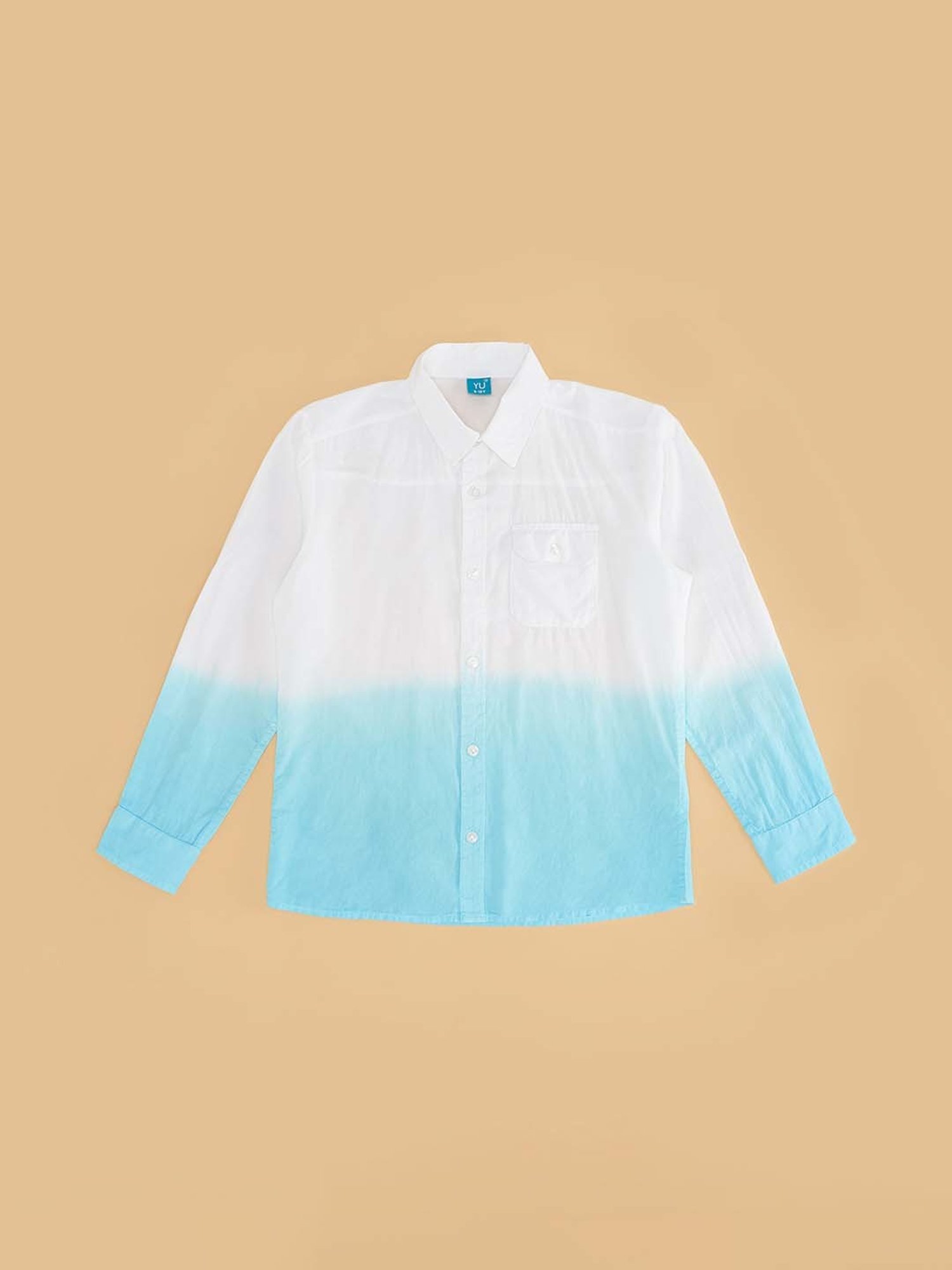 YU by Pantaloons Kids White & Blue Cotton Color Block Full Sleeves Shirt