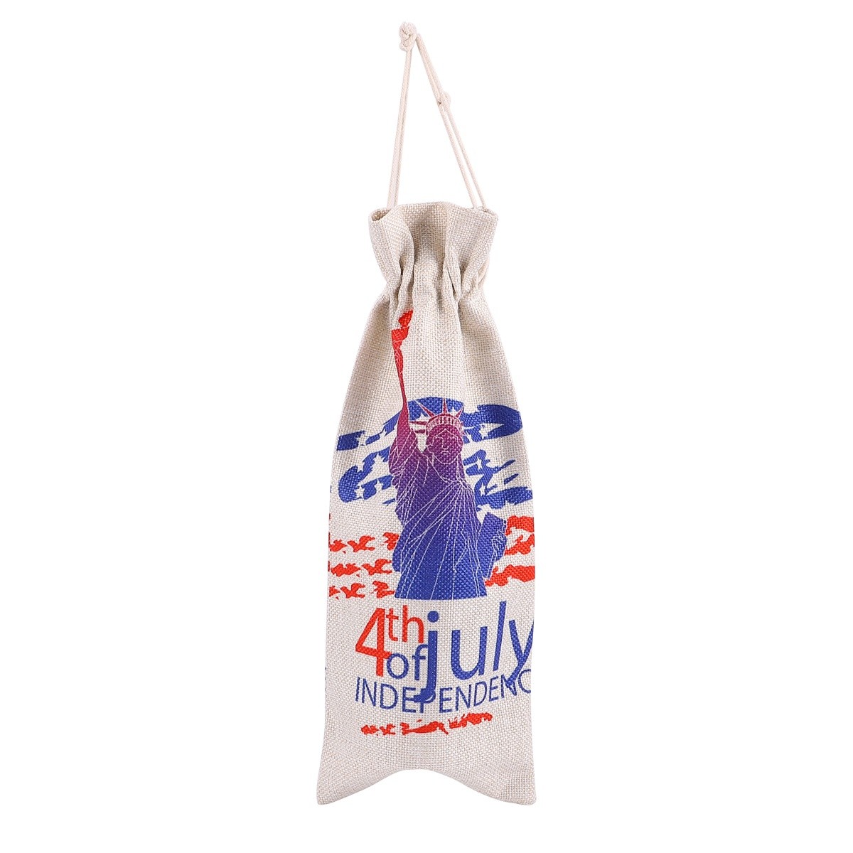 Independence Day Printed Wine Bag Drawstring Gift Bag Linen Wine Storage Pouch Party Supplies (Celebrating)