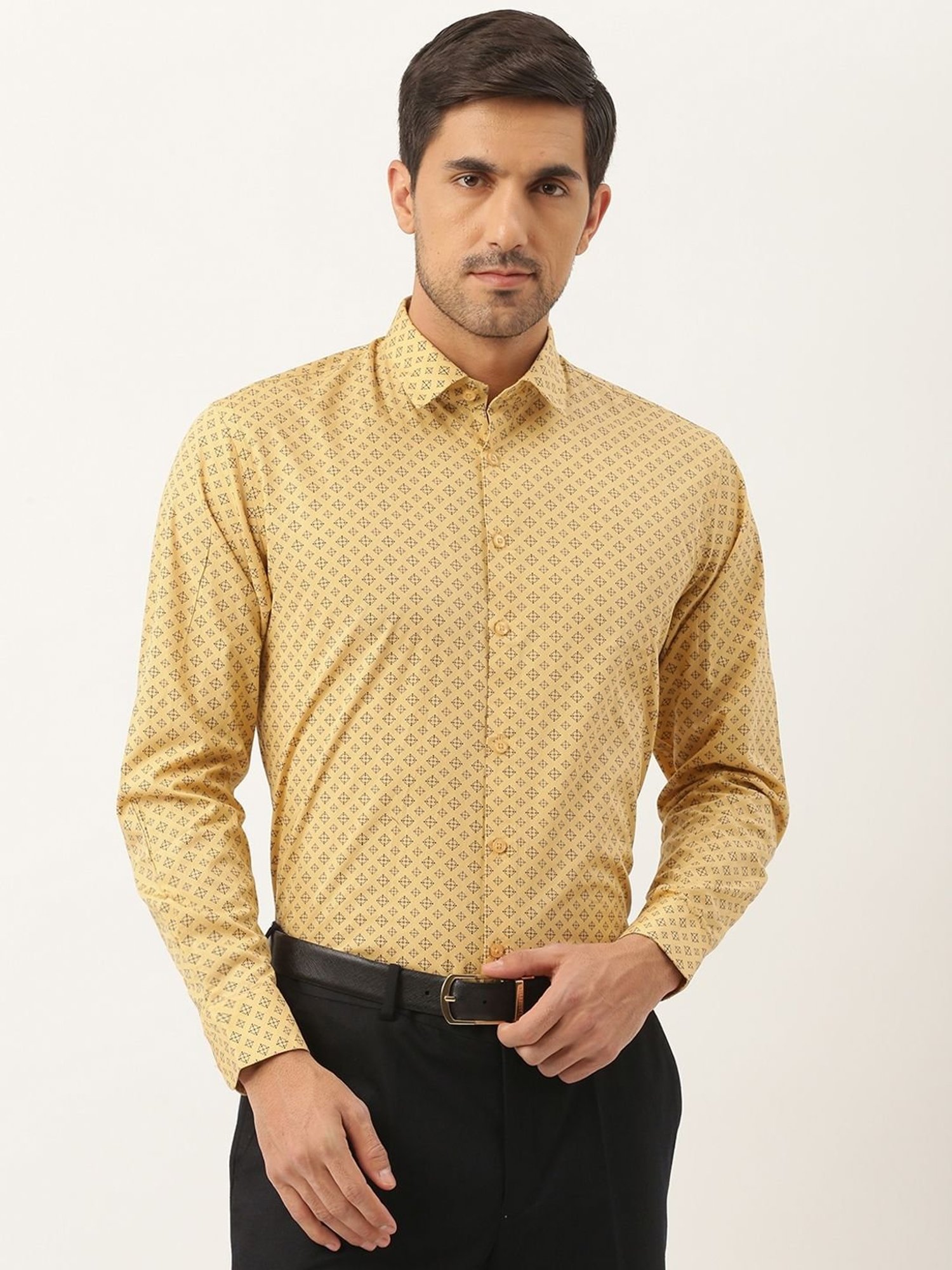 Sojanya Beige Cotton Regular Fit Printed Shirt