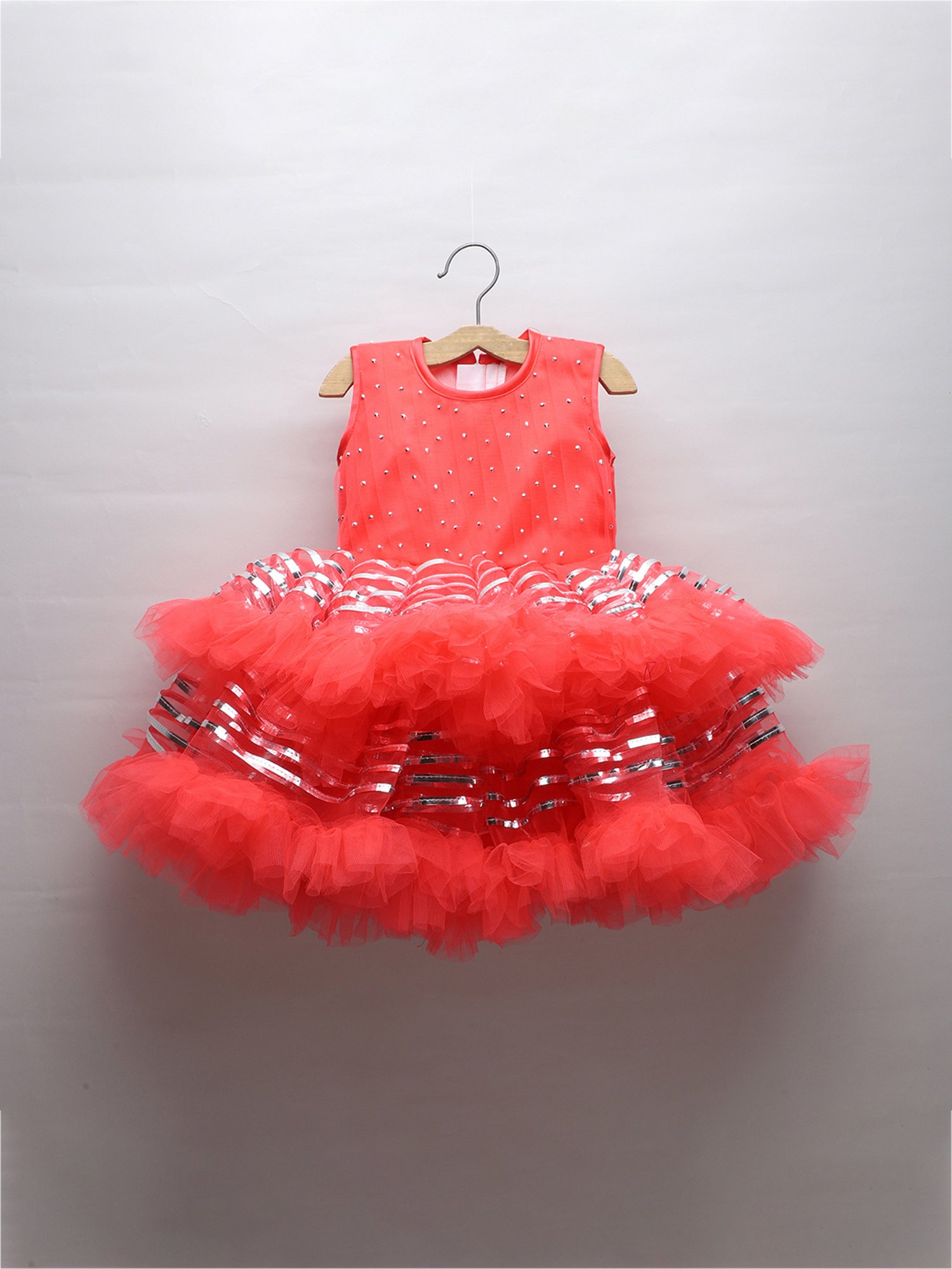 Many Frocks Kids Red Embellished Dress