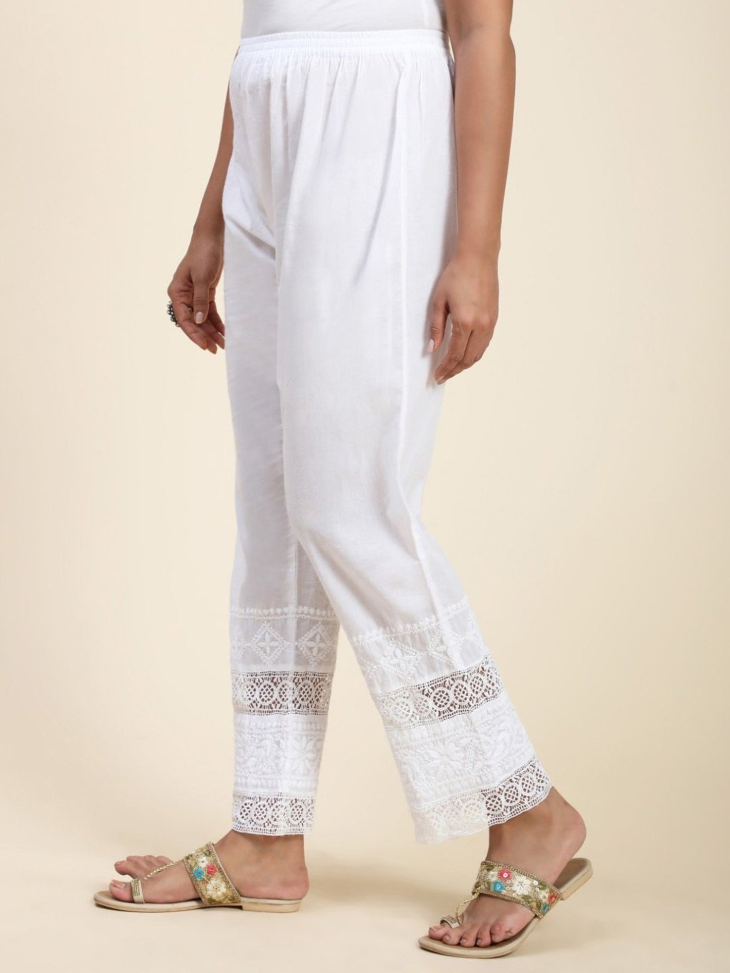 House Of Kari HOK Chikankari Cotton Pant Trouser White