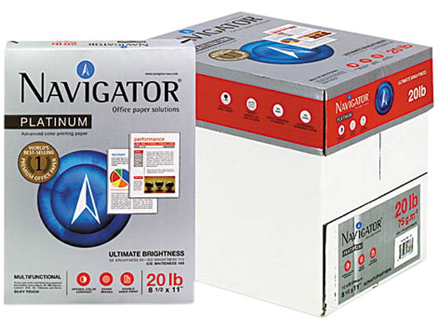 Navigator Platinum Paper, 99 Brightness, 20lb, 8-1/2 x 11, White, 2500/Carton